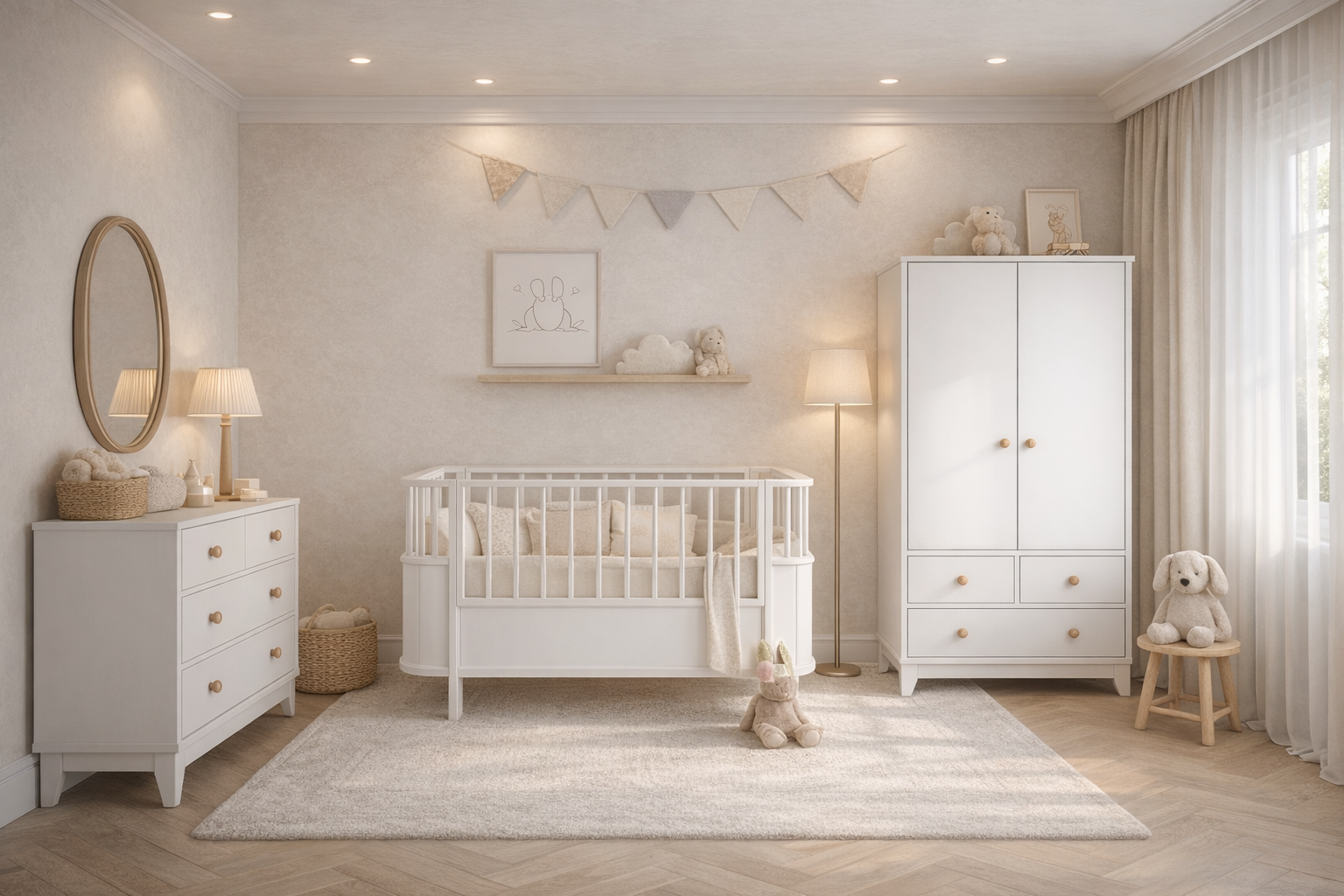 %100 MDF Bonnie Beşik Mini Takım ( 2 Kaılı Dolap & 4 Çekmeceli Şifonyer & 80x130 Büyüyen Beşik )