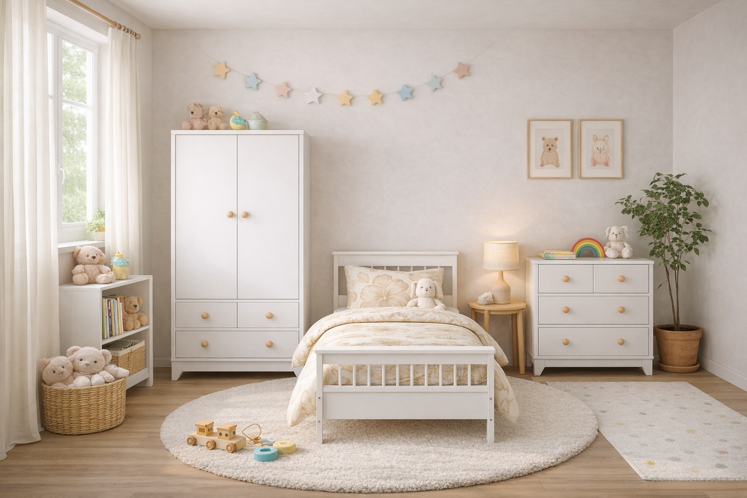 %100 MDF Bonnie Mini Bebek Odası ( 2 Kapılı Dolap & 4 Çekmeceli Şİfonyer & 90x190 Yavrusuz Karyola)