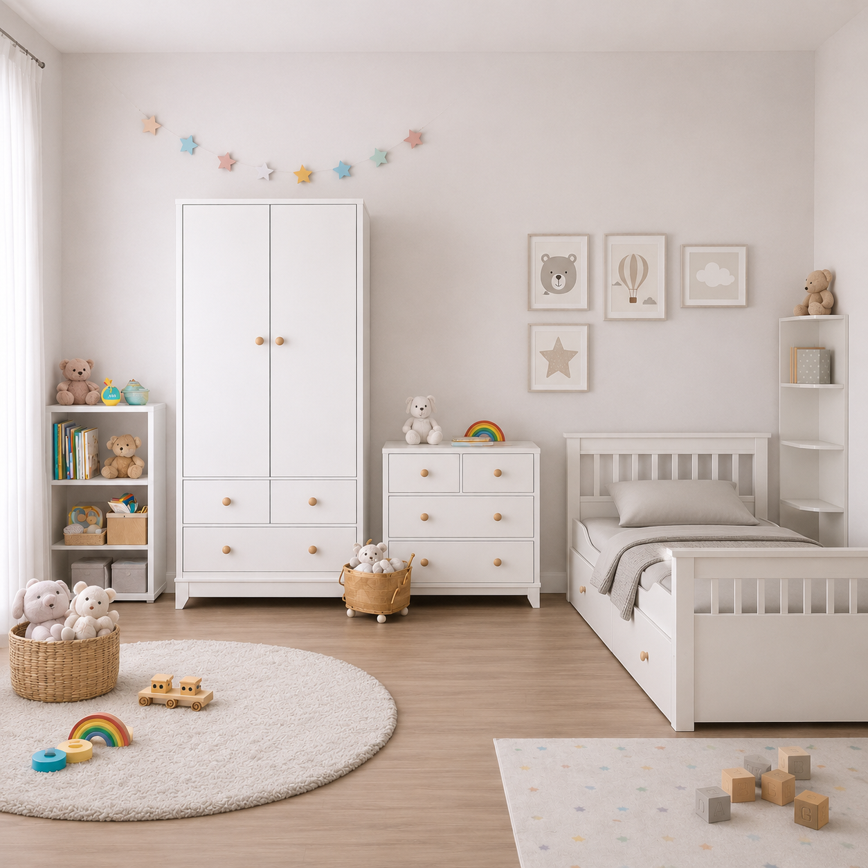 %100 MDF Bonnie Mini Bebek Odası ( 2 Kapılı Dolap & 4 Çekmeceli Şİfonyer & 90x190 Yavrulu Karyola)