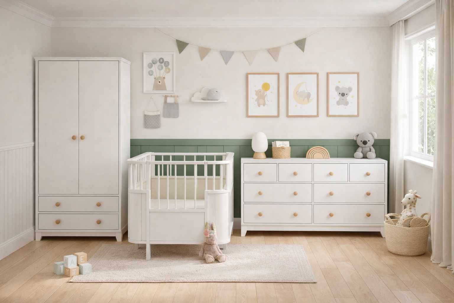 %100 MDF Bonnie Mini (Large) Bebek Odası (2 Kapılı Dolap& 8 Çekmece Şifonyer & 80x180 Büyüyen Beşik)