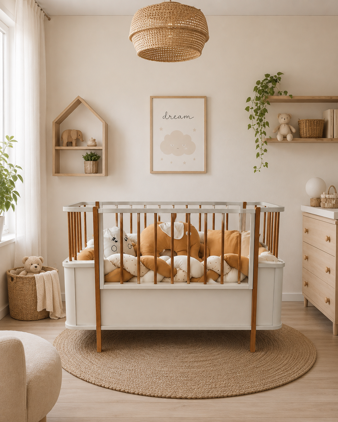 %100 MDF Oslo Maxi Ahşap Beyaz Bebek Odası Takımı (3 Kapılı Dolap & Bonnie Şifonyer & Büyüyen Beşik)