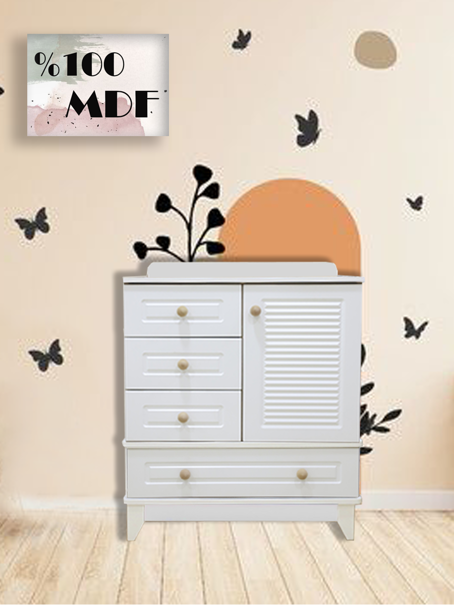 %100 MDF Panjur Beyaz 3 Kapılı Dolap & Şifonyer