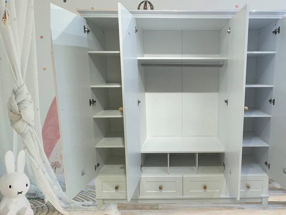 %100 MDF Soho Düz Kapak Desen 4 Kapılı Bebek & Çocuk Gardırop