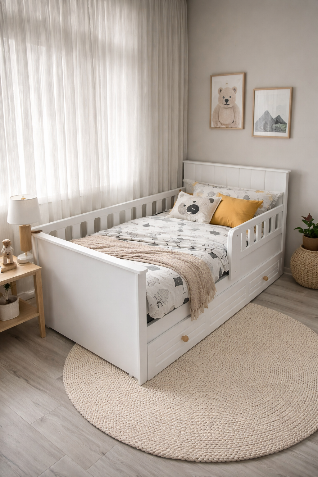 %100 MDF Stella Beyaz Mega Takım 4 Kapılı Dolap & 90x190 Kapitoneli Karyola & Şifonyer