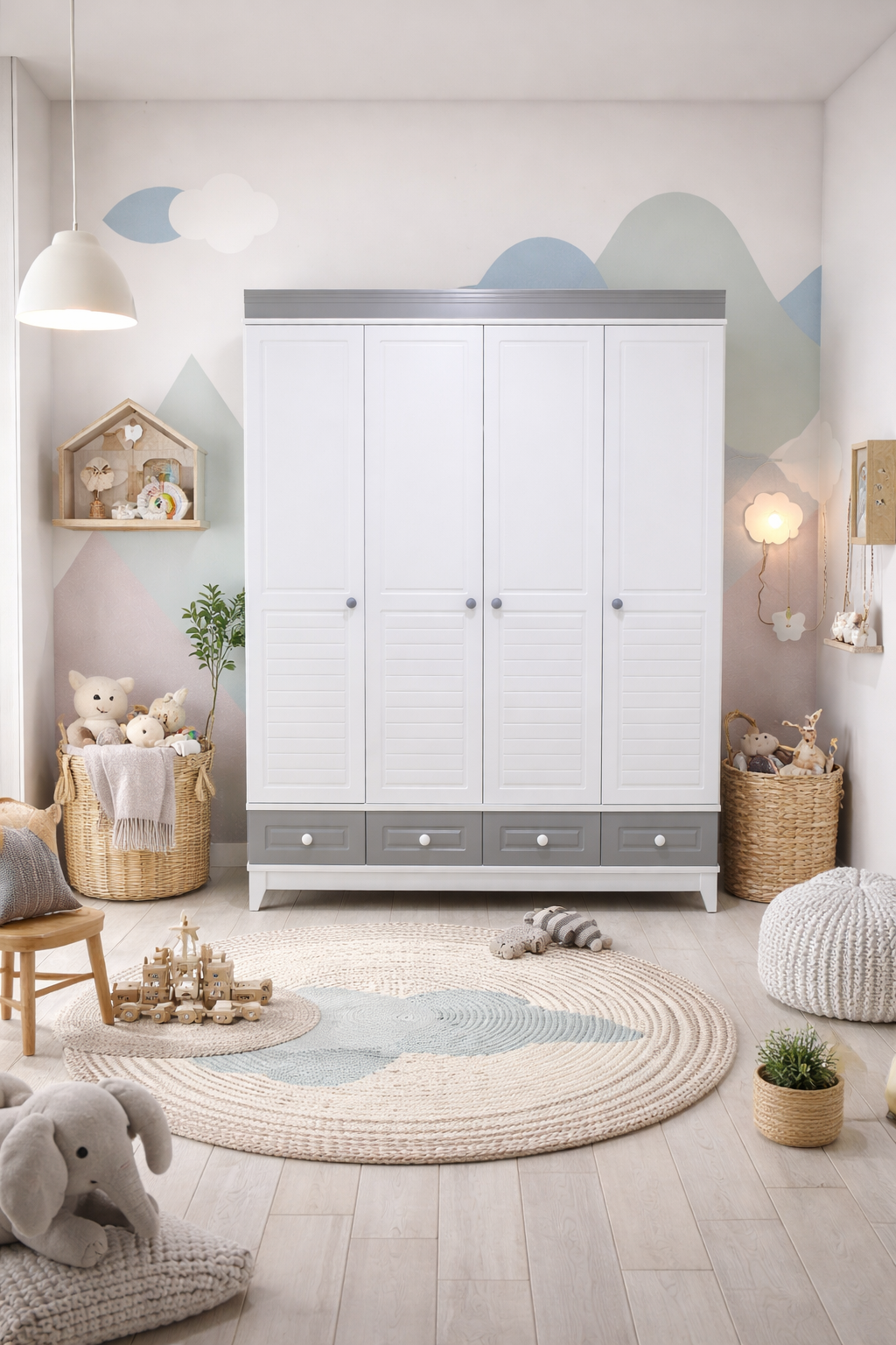 %100 MDF Stella Mega Duvar Çatılı Bebek&Çocuk Odası Takımı