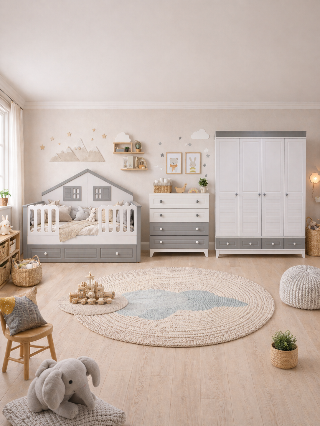 %100 MDF Stella Mega Duvar Çatılı Bebek&Çocuk Odası Takımı