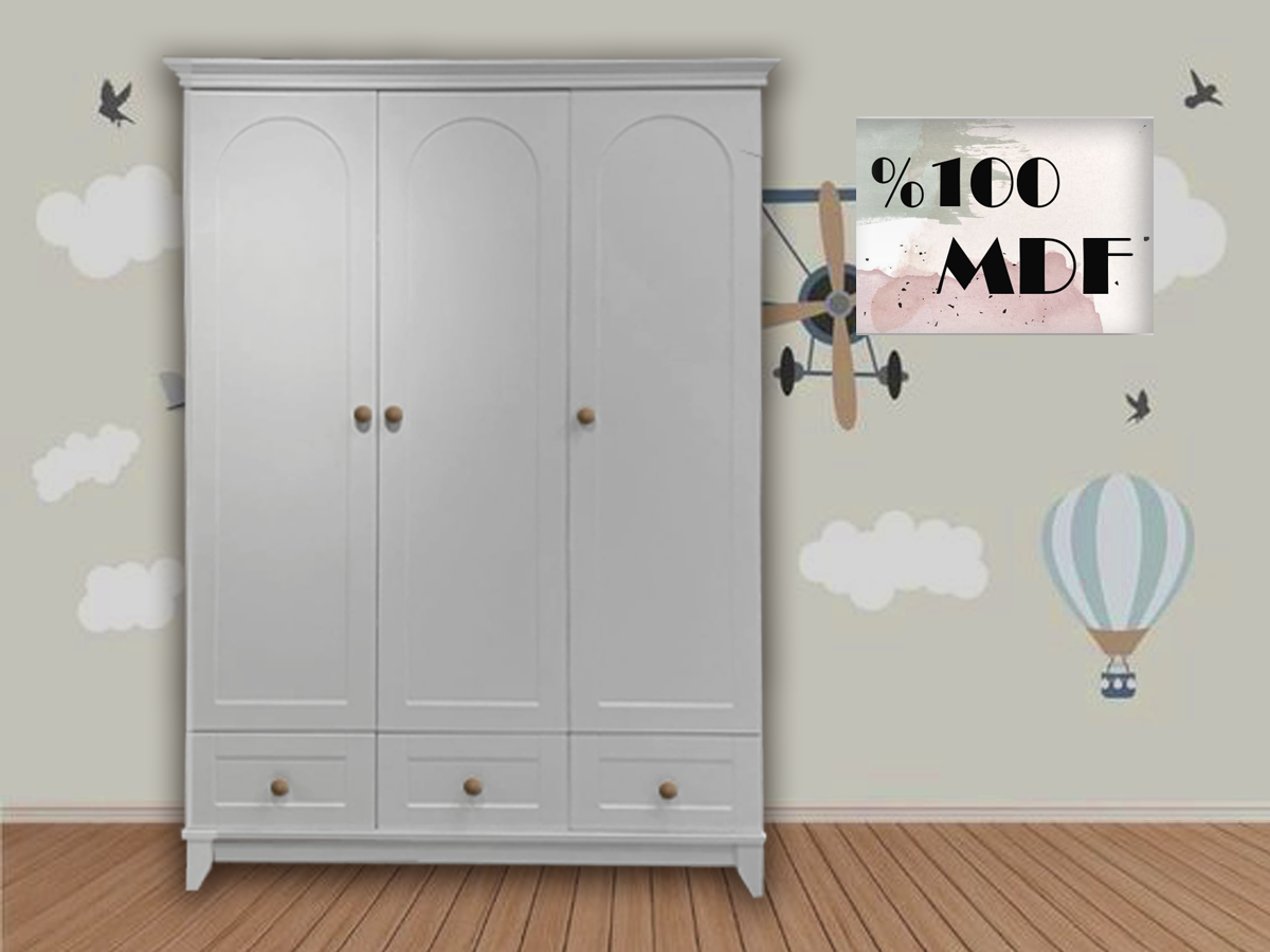 Bonnie %100 MDF 8 Çekmeceli Şİfonyer & Soho %100 MDF Düz Desen 3 Kapılı Bebek & Çocuk Gardırop