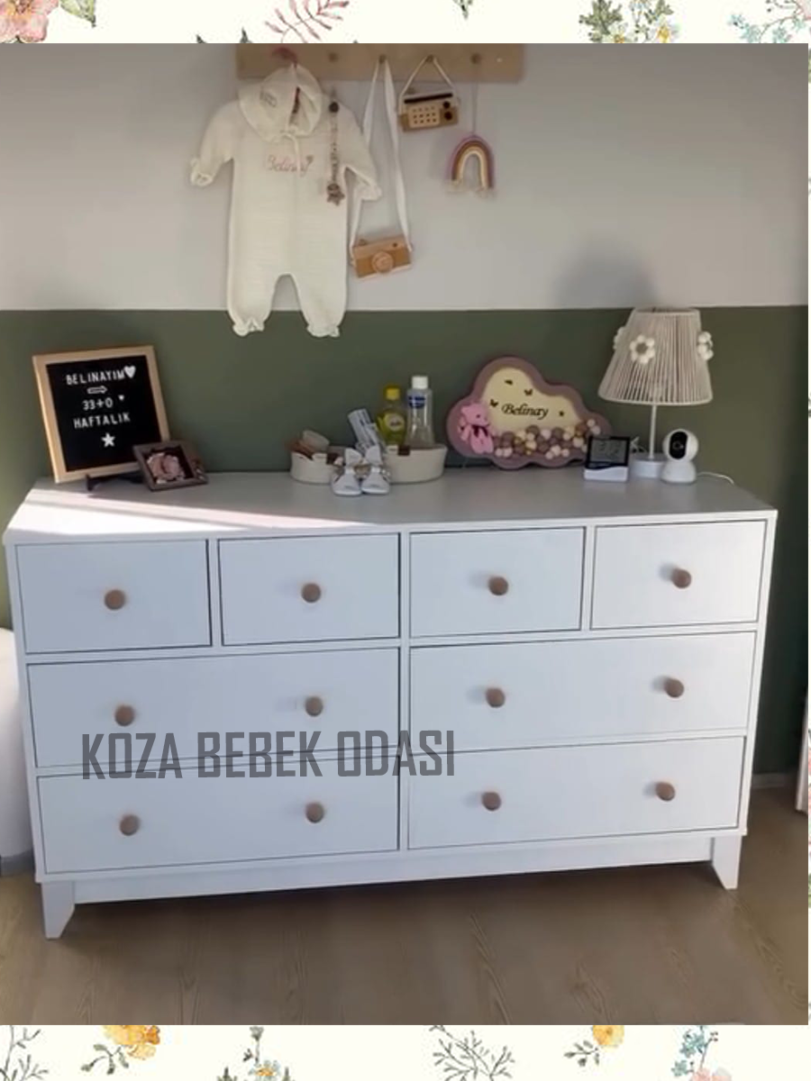 Bonnie %100 MDF 8 Çekmeceli Şİfonyer & Soho %100 MDF 3 Kapılı Bebek & Çocuk Gardırop
