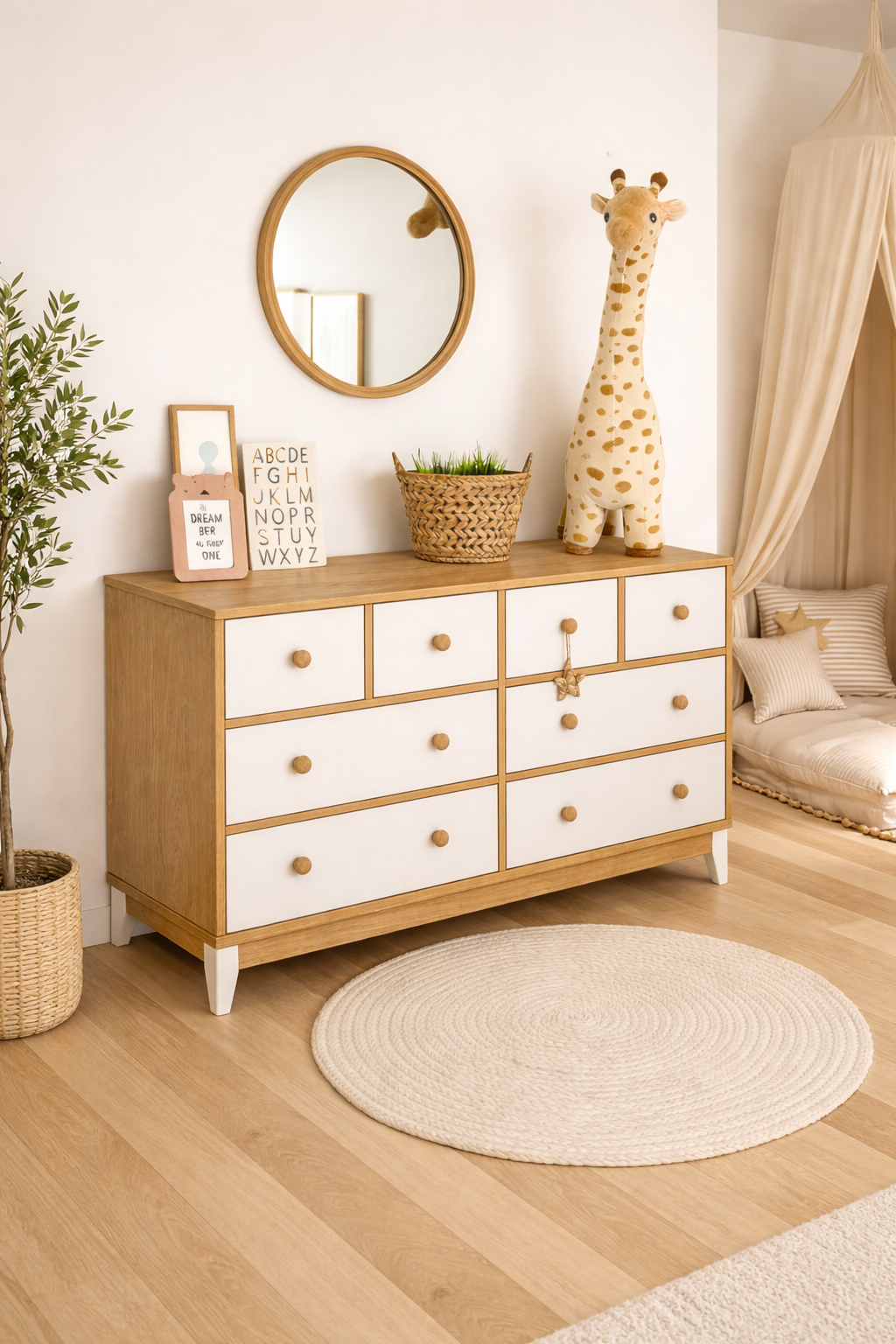 Bonnie 8 Çekmeceli Ahşap Beyaz MDF Bebek & Çocuk Odası Şifonyer