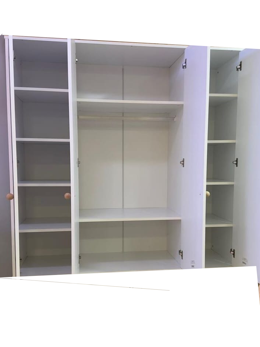 Panjur Ahşap Beyaz 4 Kapılı Bebek & Çocuk Gardırop