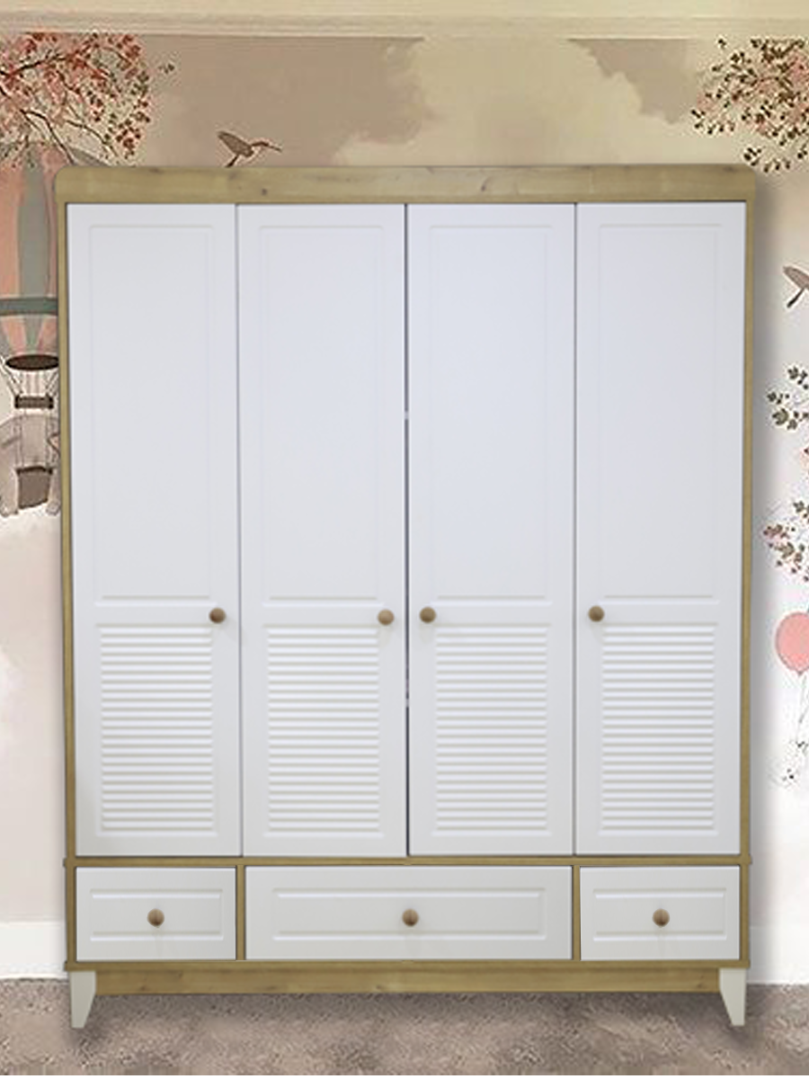 Panjur Ahşap Beyaz 4 Kapılı Bebek & Çocuk Gardırop