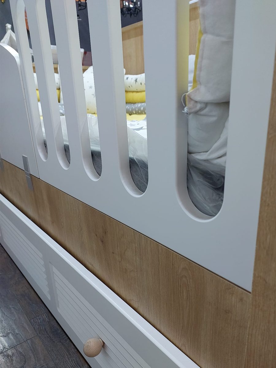 Panjur Ahşap Beyaz 90x190 Duvar Çatılı Yavrulu Karyola