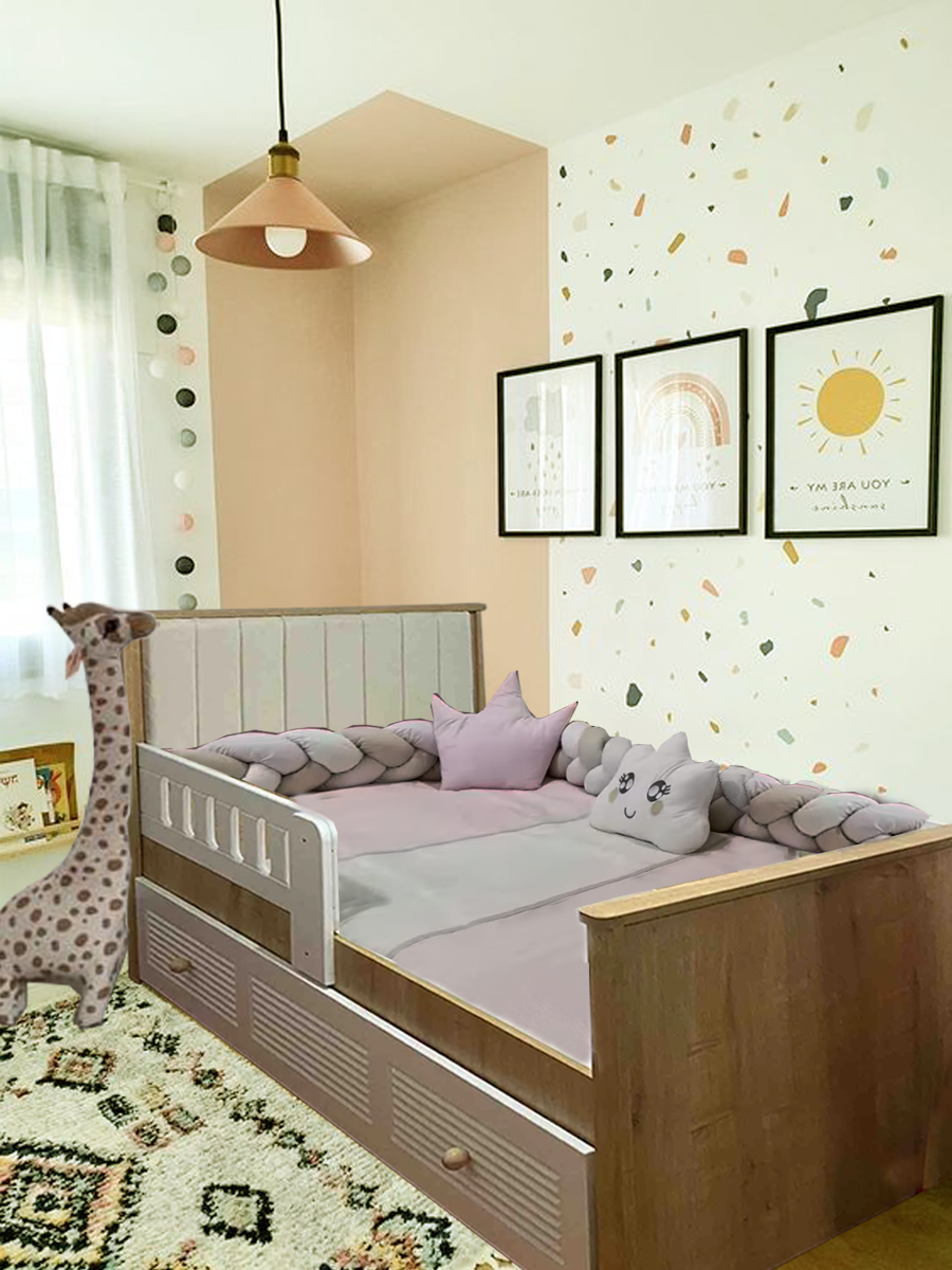 Panjur Ahşap Beyaz 90x190 Kapitoneli Yavrulu Karyola