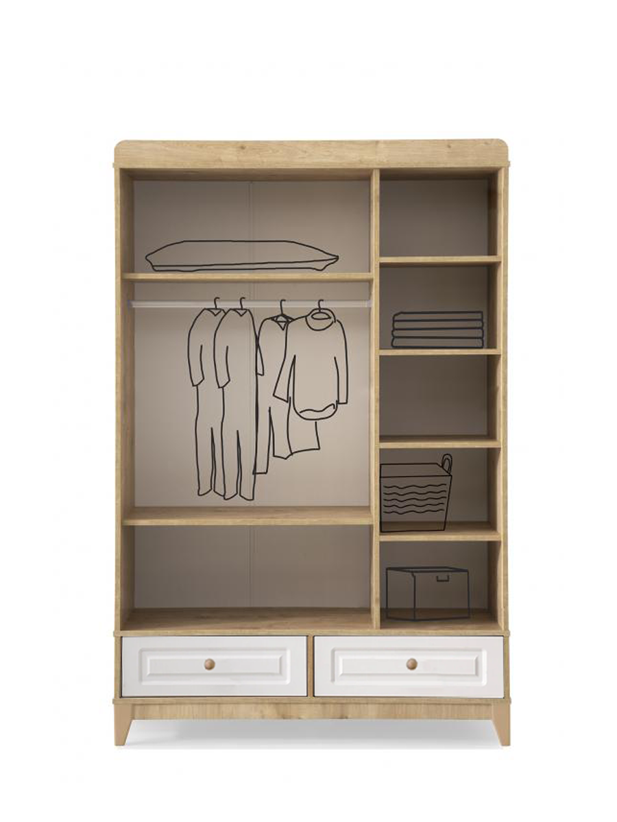 Panjur Ahşap Beyaz Full MDF 3 Kapılı Bebek & Çocuk Gardırop