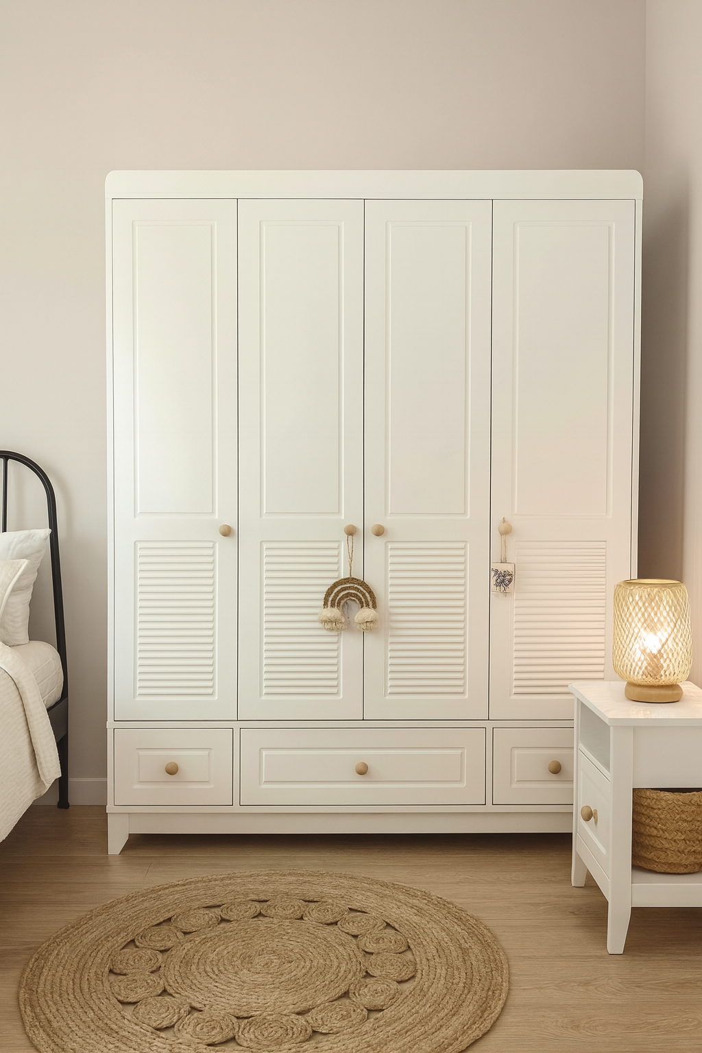 Panjur Beyaz Full MDF 4 Kapılı Bebek & Çocuk Gardırop