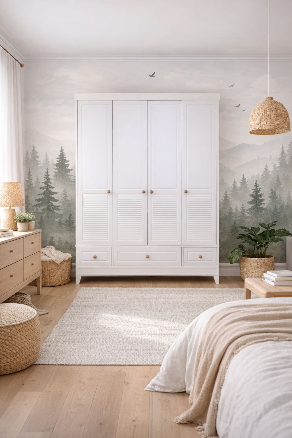 Panjur Beyaz Full MDF 4 Kapılı Bebek & Çocuk Gardırop