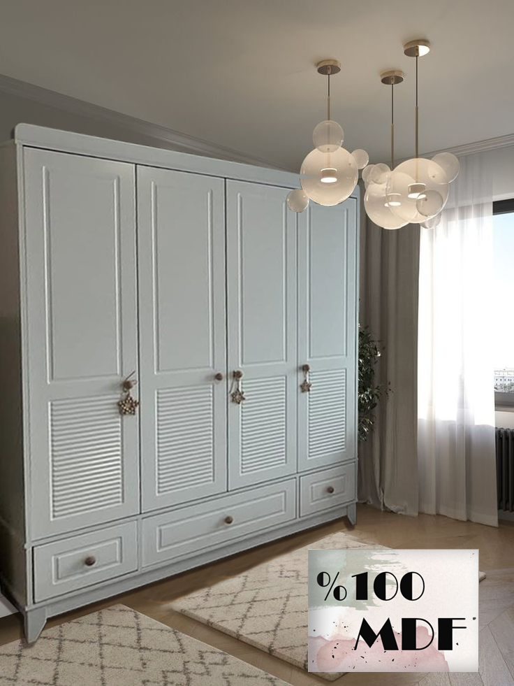 Panjur Beyaz Full MDF 4 Kapılı Bebek & Çocuk Gardırop