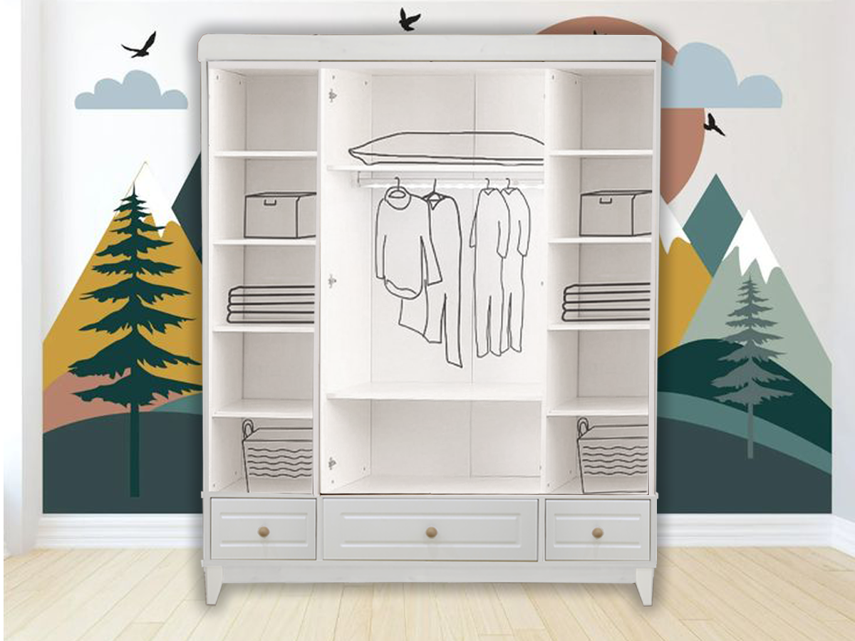 Panjur Beyaz Full MDF 4 Kapılı Bebek & Çocuk Gardırop