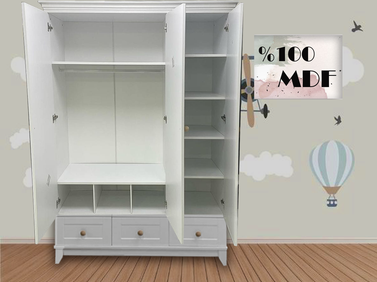 Soho %100 MDF Düz Desen 3 Kapılı Bebek & Çocuk Gardırop