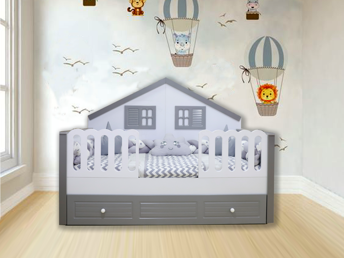 Stella 90x190 Duvar Çatılı Yavrulu Montessori Karyola