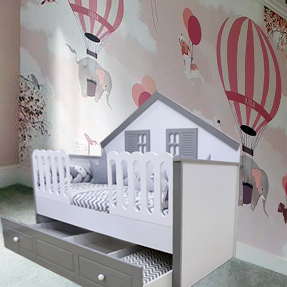Stella 90x190 Duvar Çatılı Yavrulu Montessori Karyola