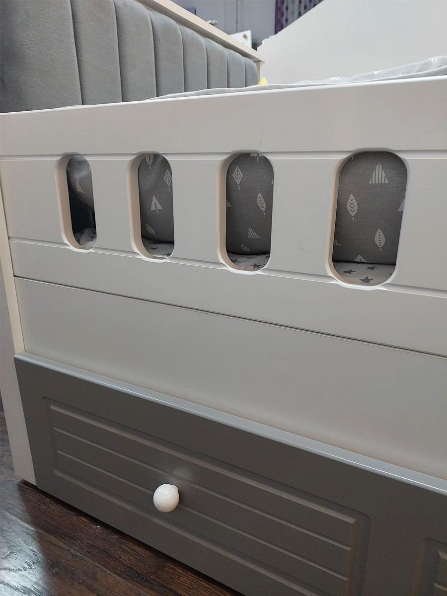 Stella Gri 90x190 Kapitoneli Yavrulu Karyola