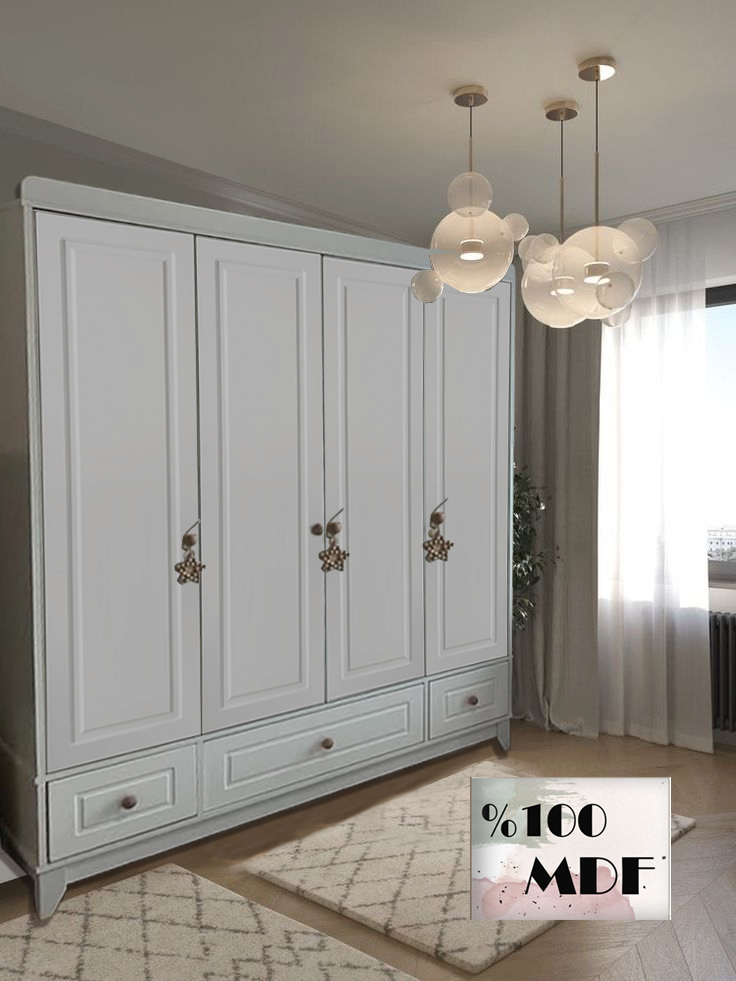 Stil Beyaz Full MDF 4 Kapılı Bebek & Çocuk Gardırop