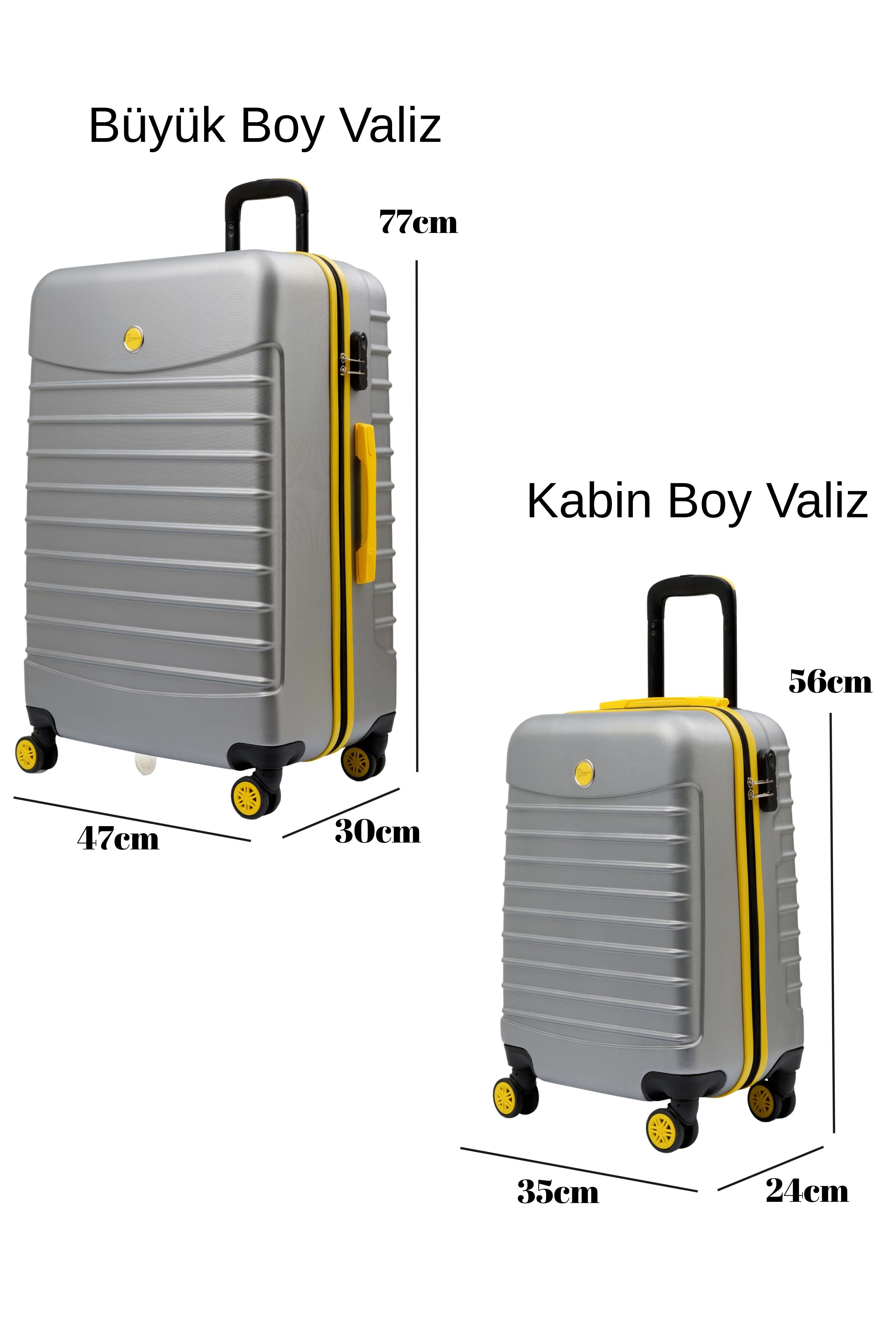 2'li Valiz Seti Büyük Boy - Kabin Boy Gri 1168