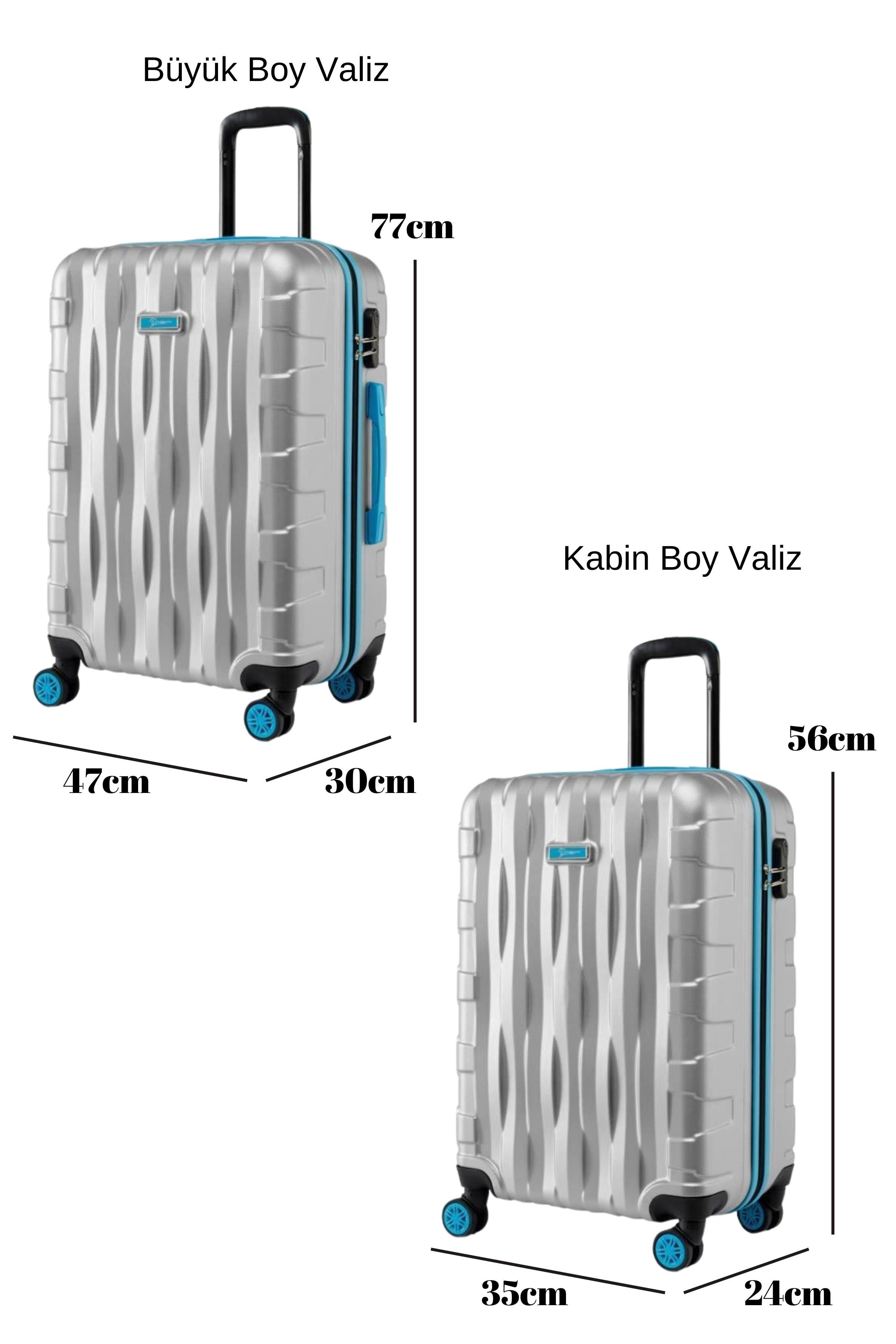 2'li Valiz Seti Büyük Boy - Kabin Boy Gri 1167