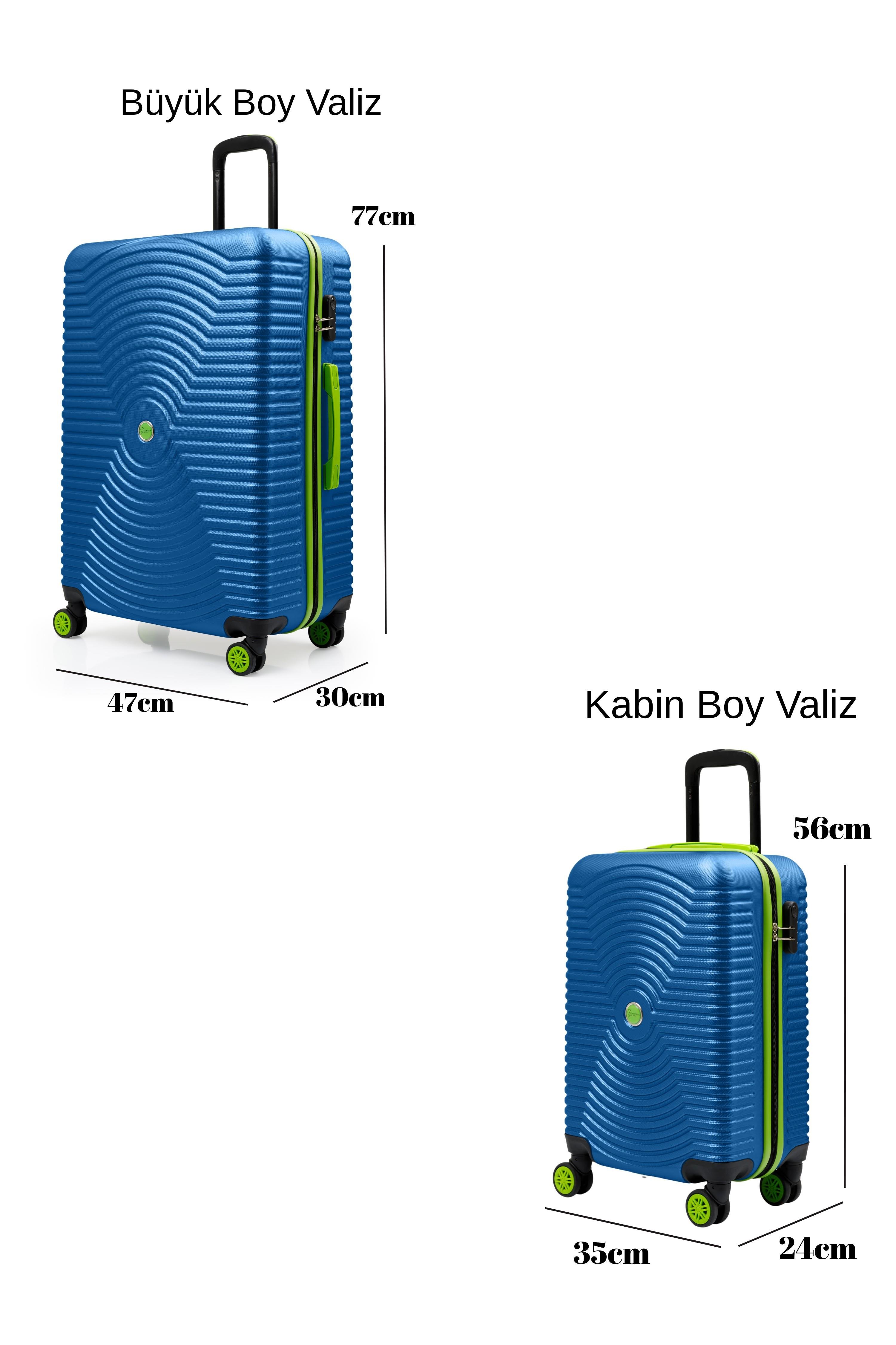 2'li Valiz Seti Büyük Boy - Kabin Boy Mavi 1169
