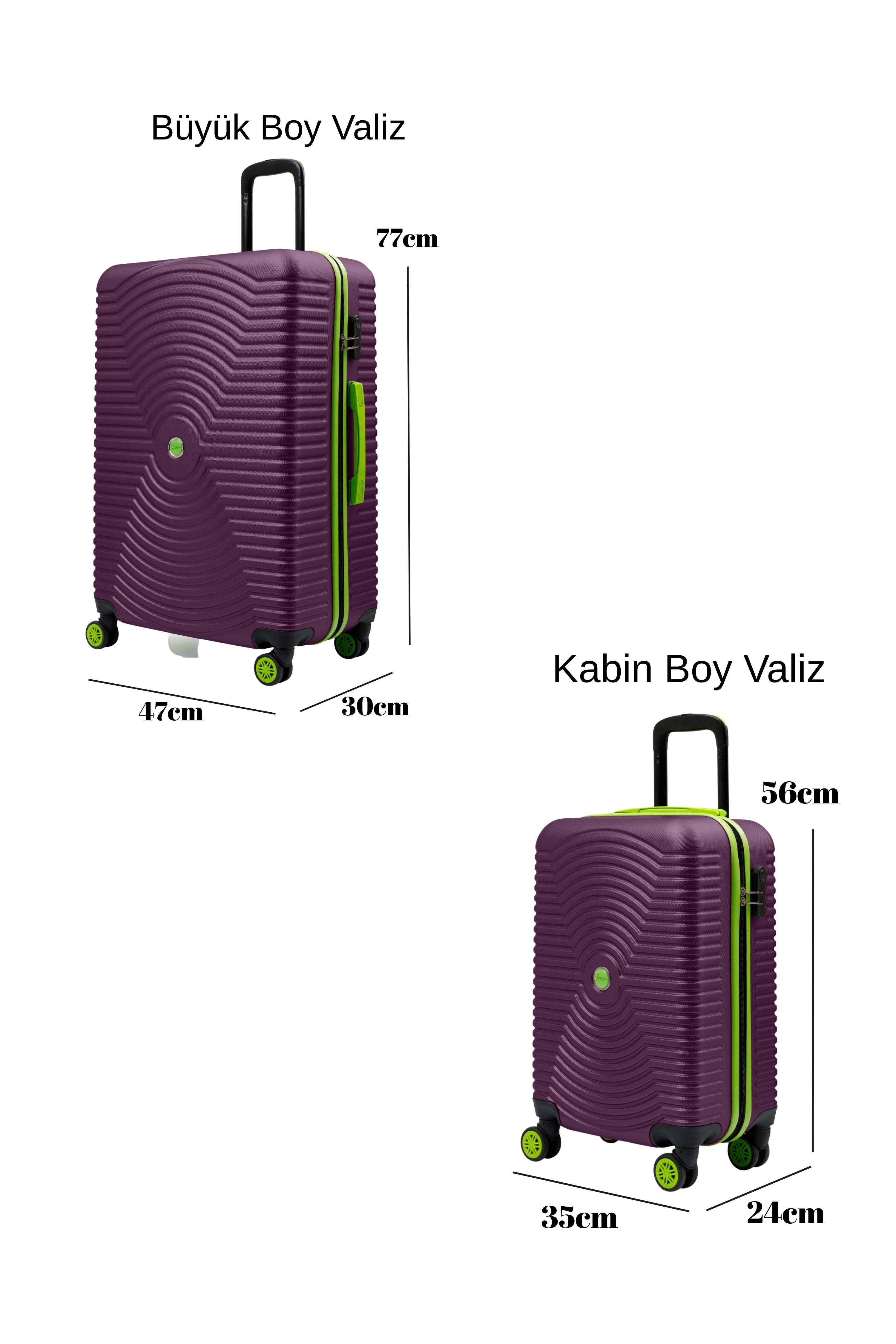 2'li Valiz Seti Büyük Boy - Kabin Boy Mor 1169