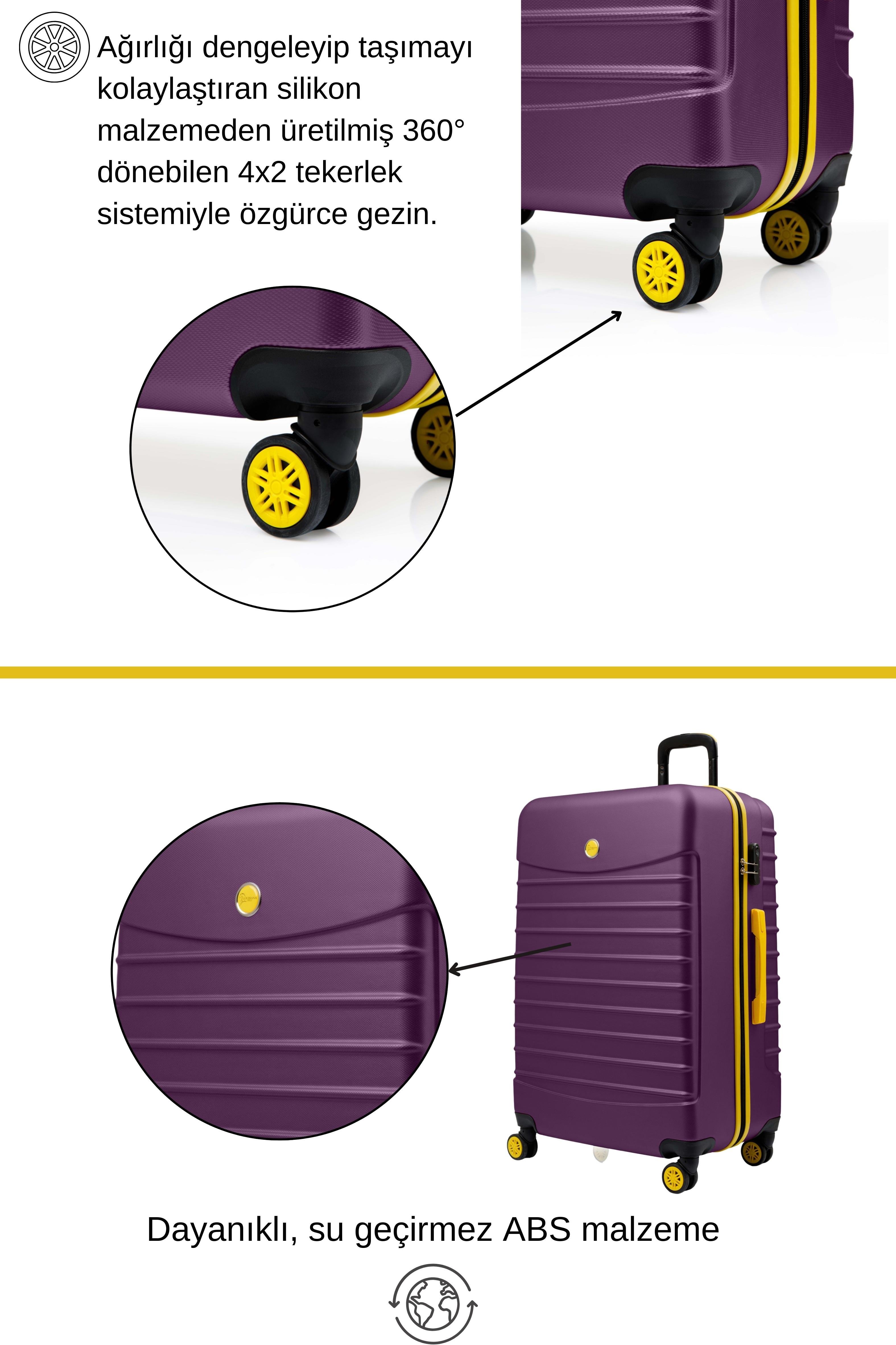 2'li Valiz Seti Büyük Boy - Kabin Boy Mor 1168