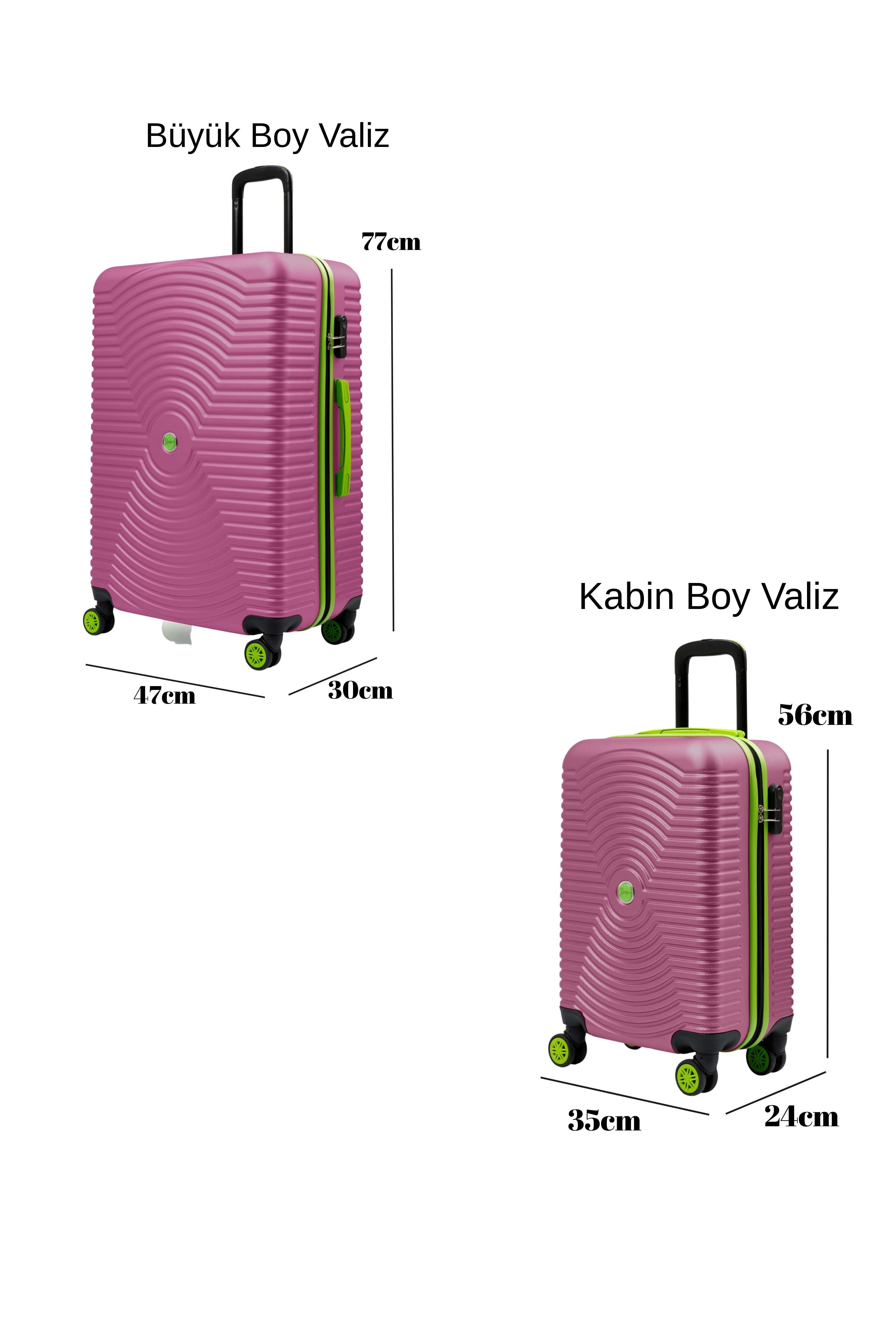 2'li Valiz Seti Büyük Boy - Kabin Boy Pembe 1169