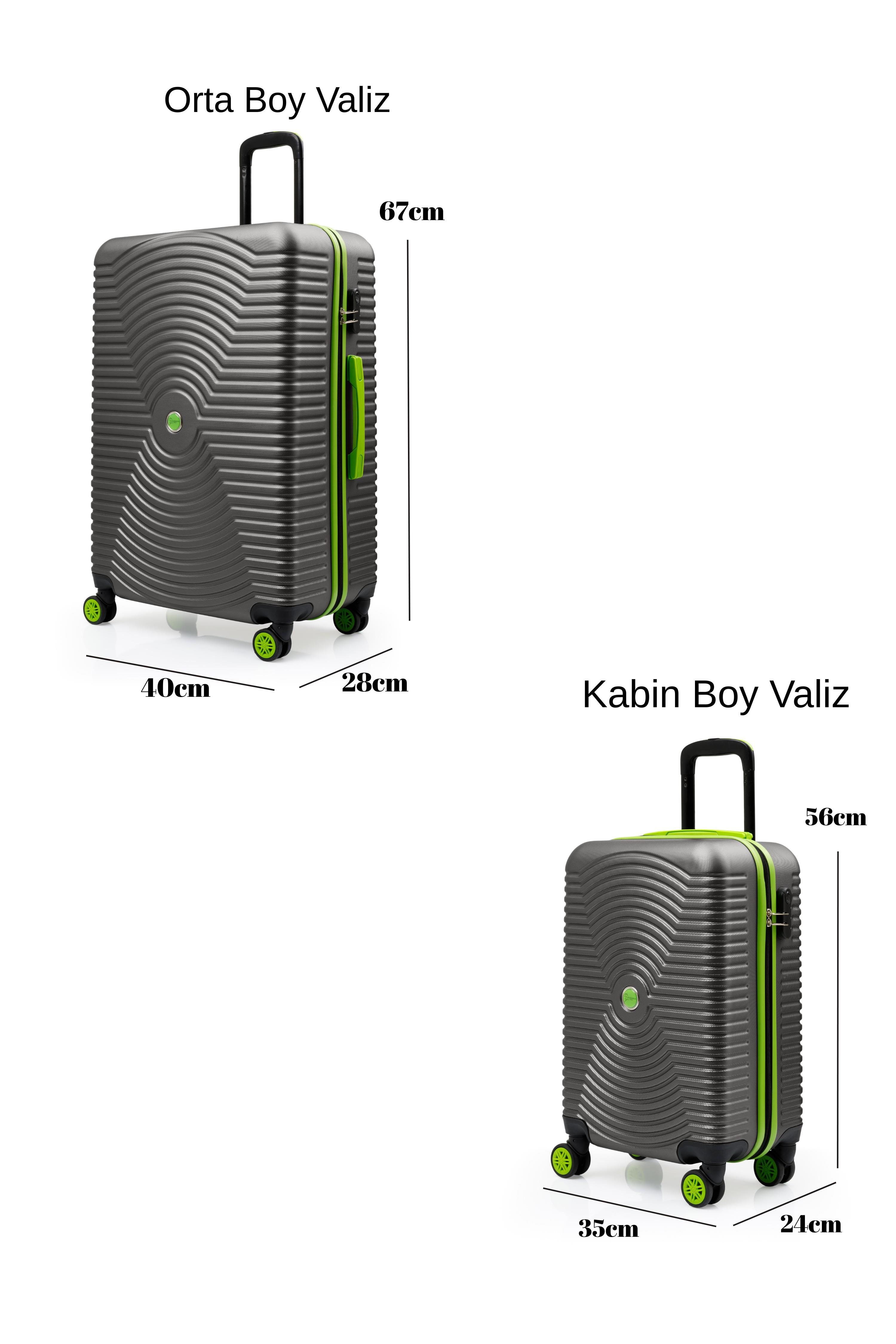 2'li Valiz Seti Orta Boy - Kabin Boy Antrasit 1169