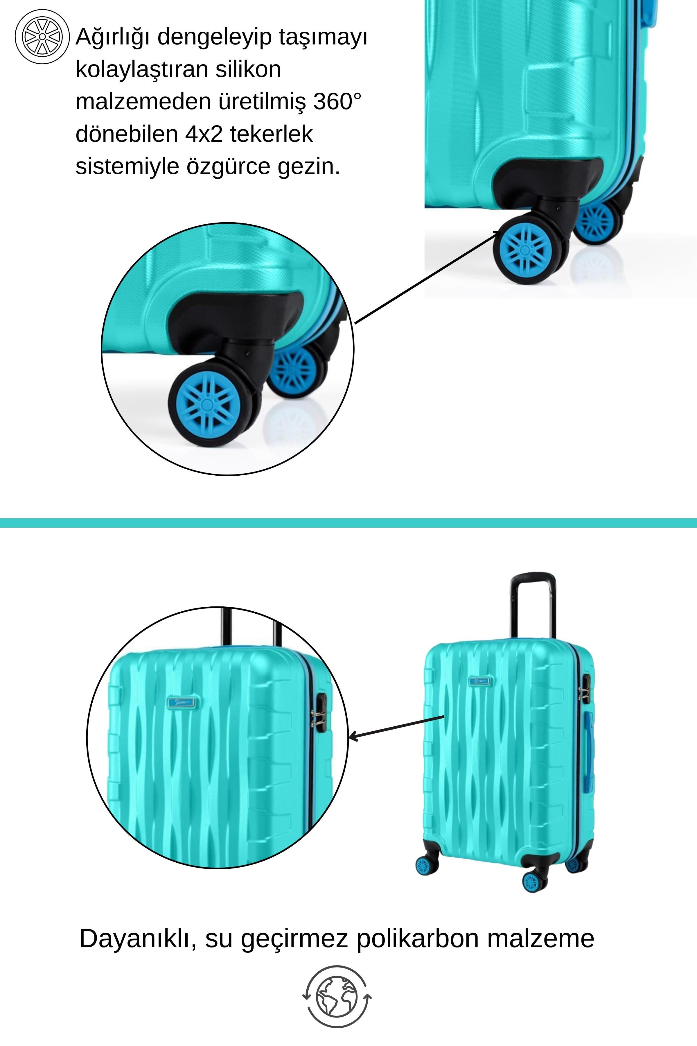 2'li Valiz Seti Orta Boy - Kabin Boy Su Yeşili 1167
