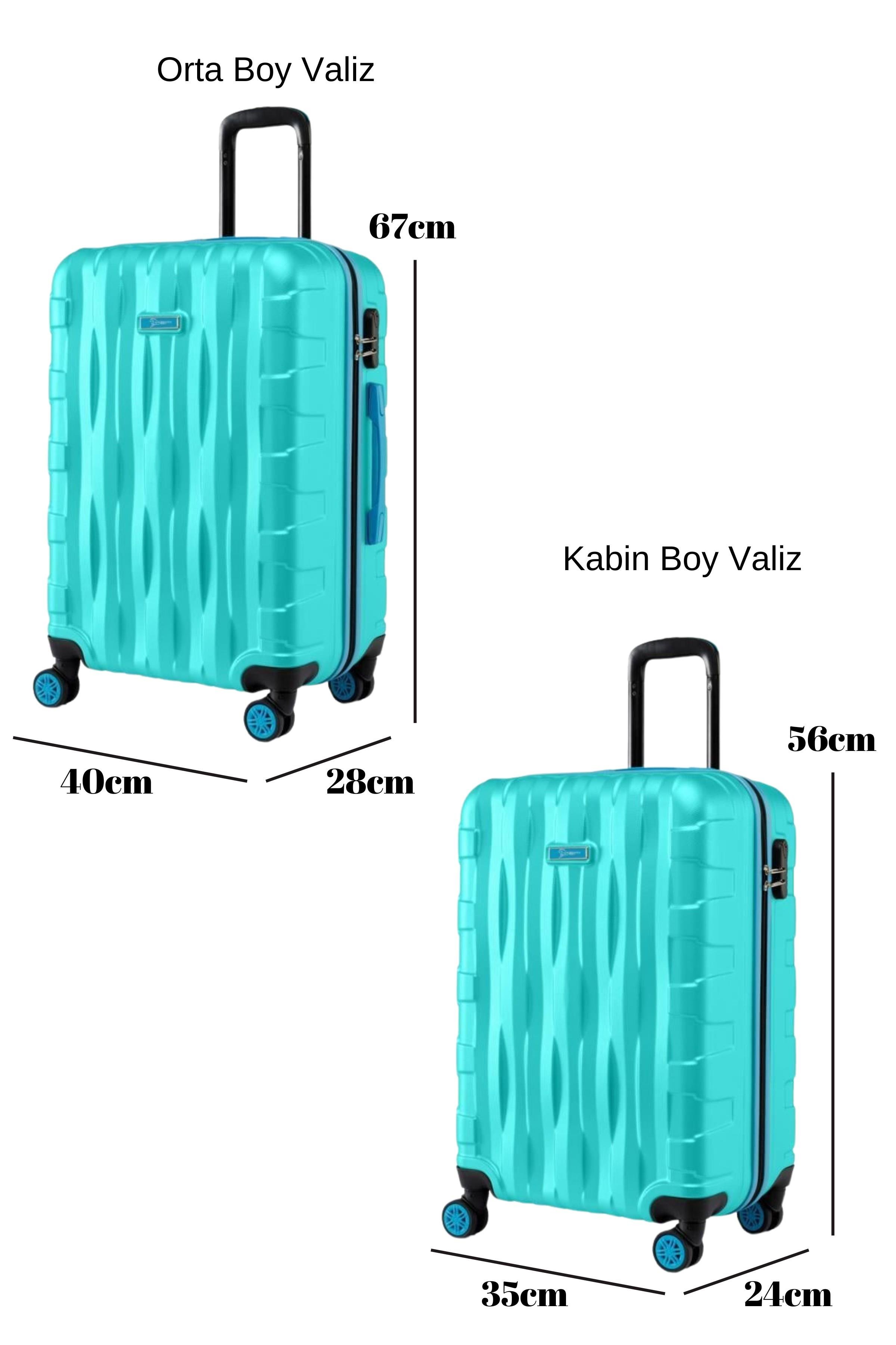 2'li Valiz Seti Orta Boy - Kabin Boy Su Yeşili 1167