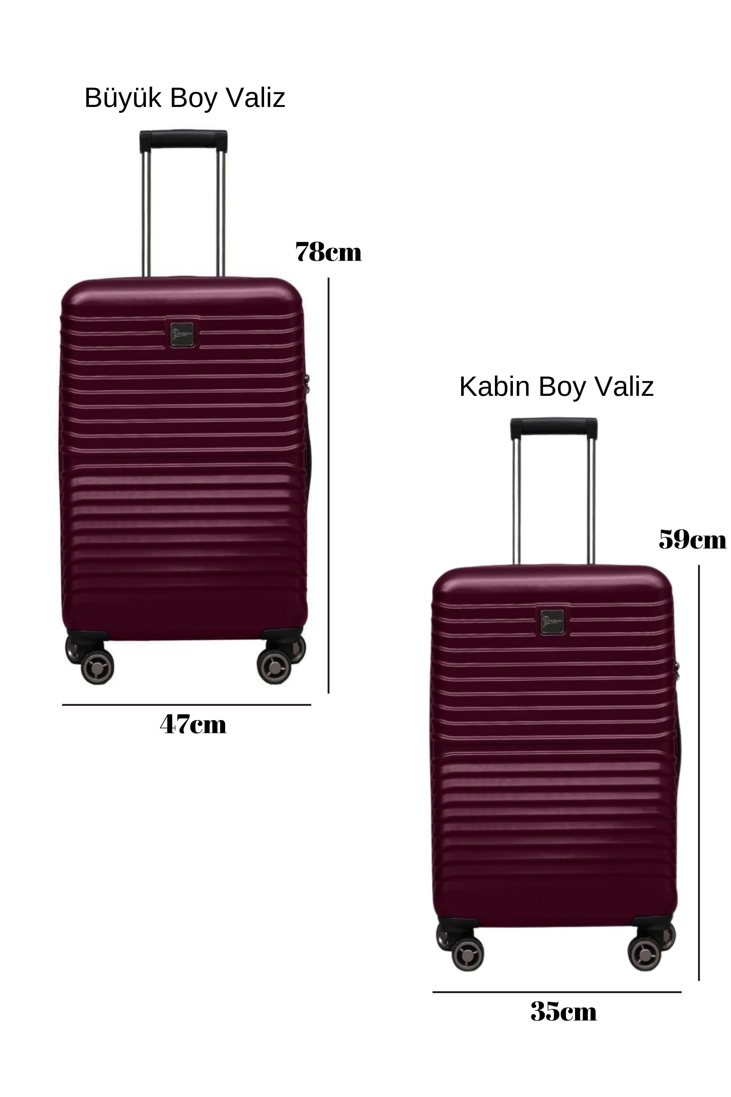 2'li Valiz Seti Polikarbon Büyük Boy – Kabin Boy Valiz Bordo 1811