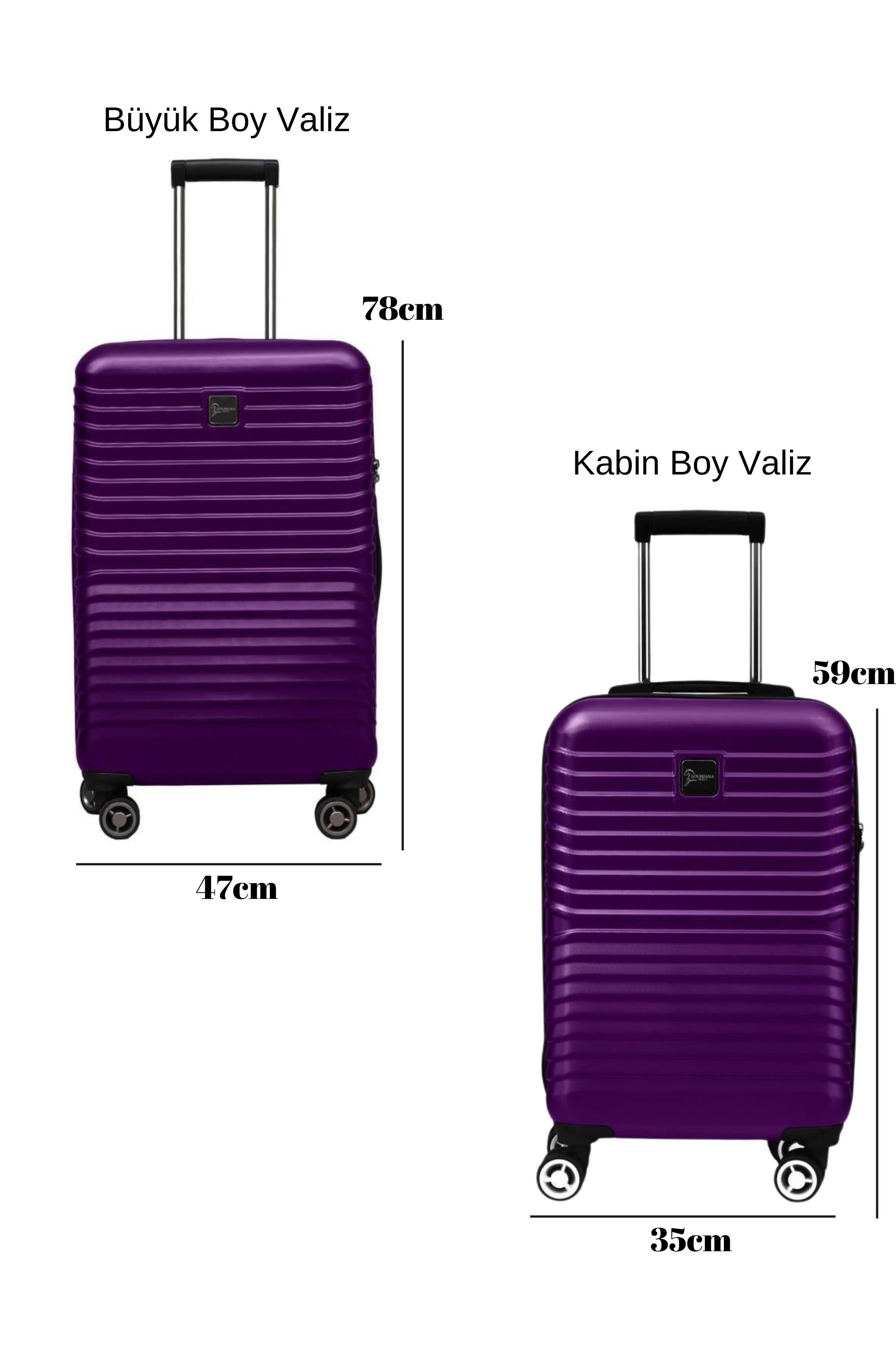 2'li Valiz Seti Polikarbon Büyük Boy – Kabin Boy Valiz Mor 1811