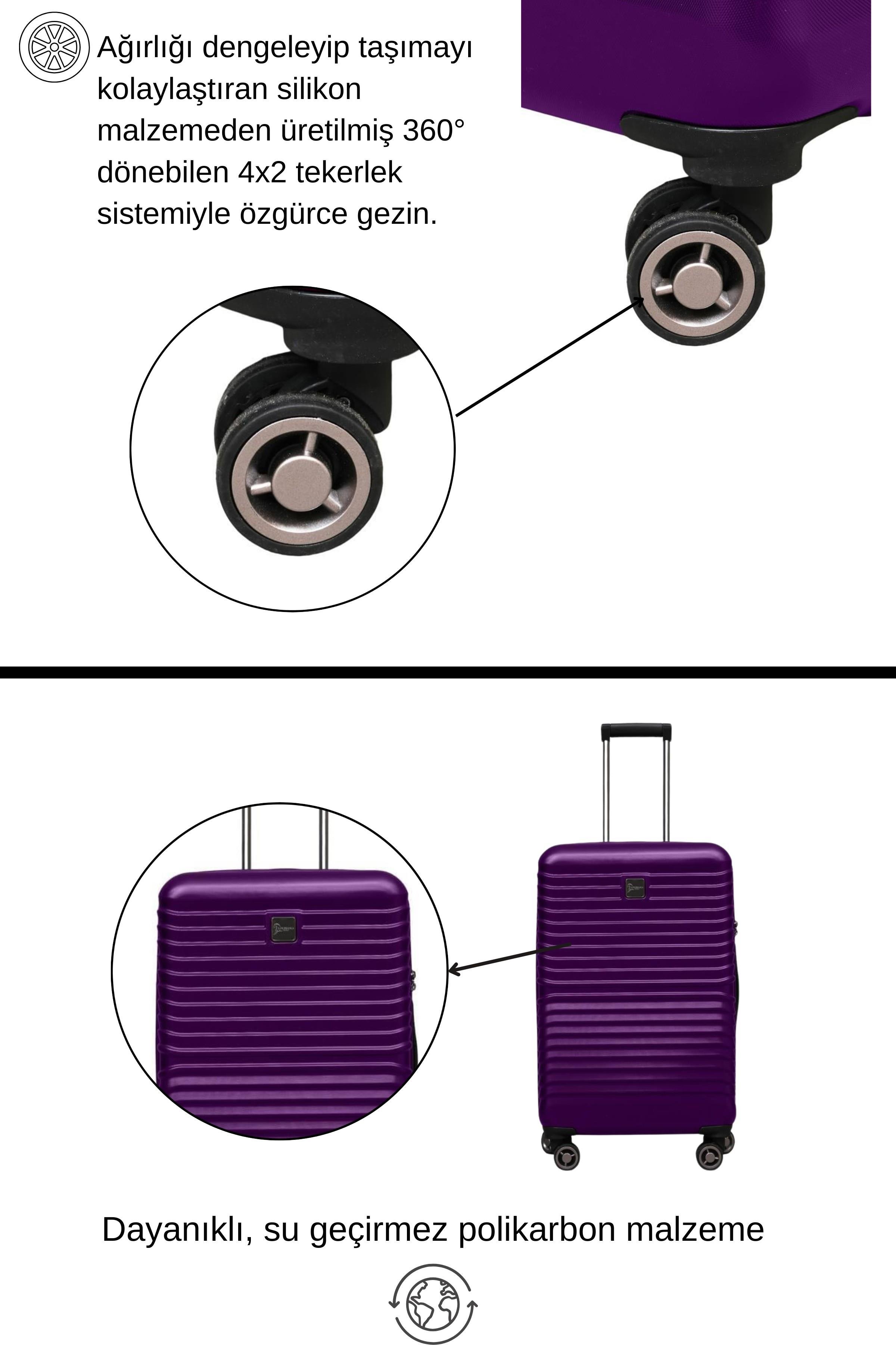 2'li Valiz Seti Polikarbon Büyük Boy – Kabin Boy Valiz Mor 1811