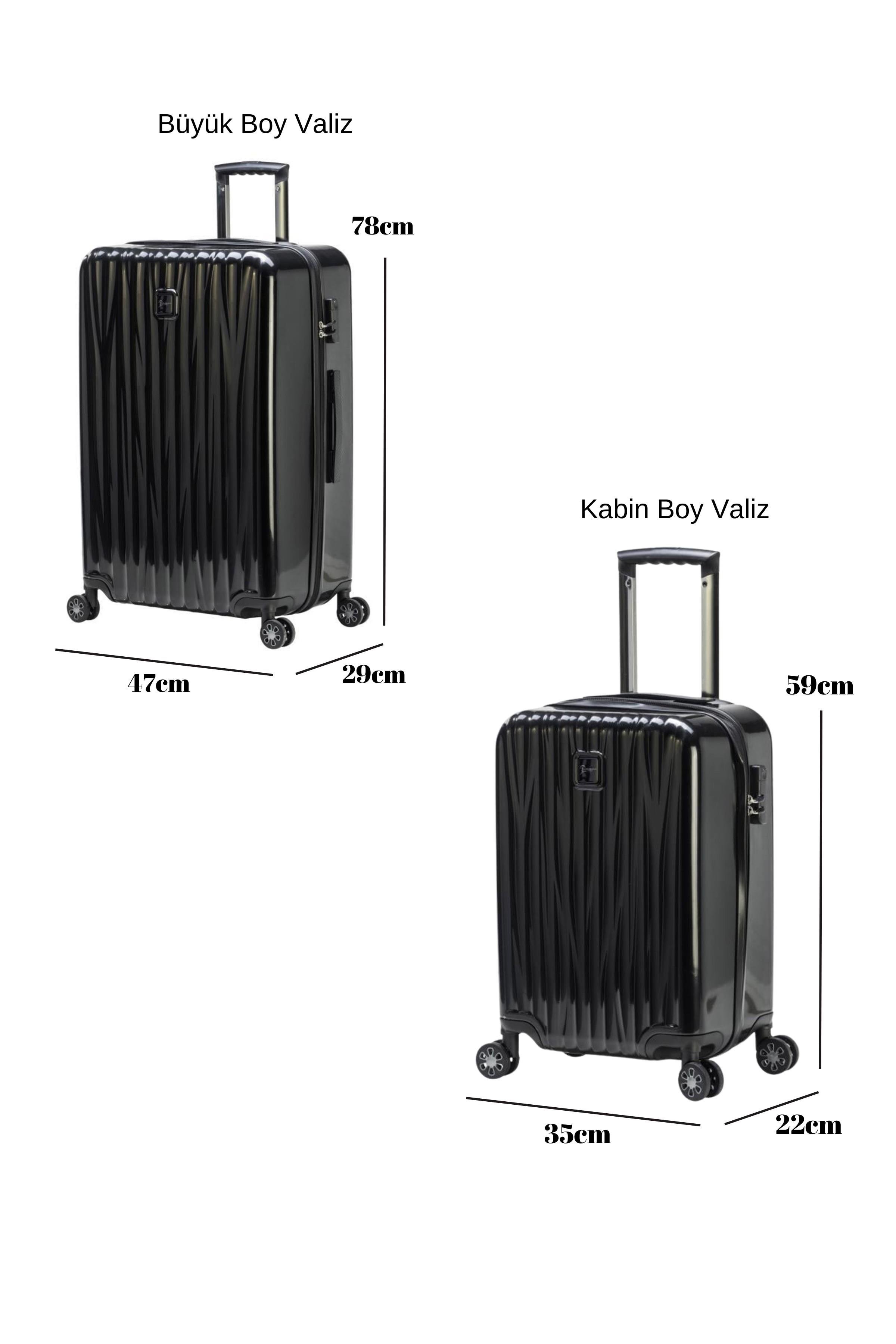 2'li Valiz Seti Polikarbon Büyük Boy – Kabin Boy Valiz Siyah 1815