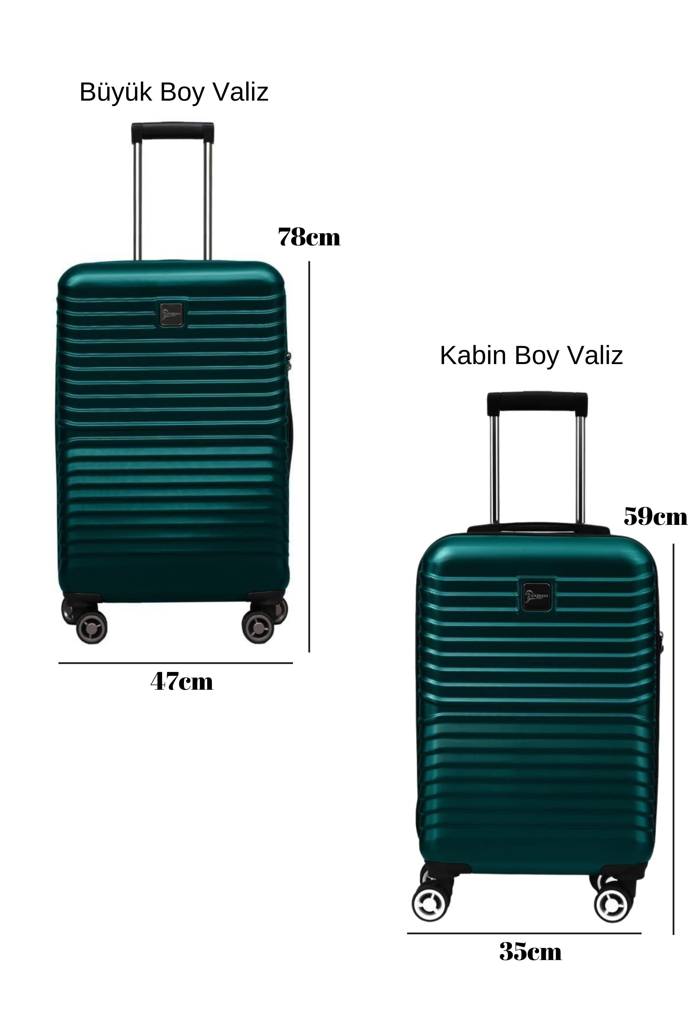 2'li Valiz Seti Polikarbon Büyük Boy – Kabin Boy Valiz Petrol 1811