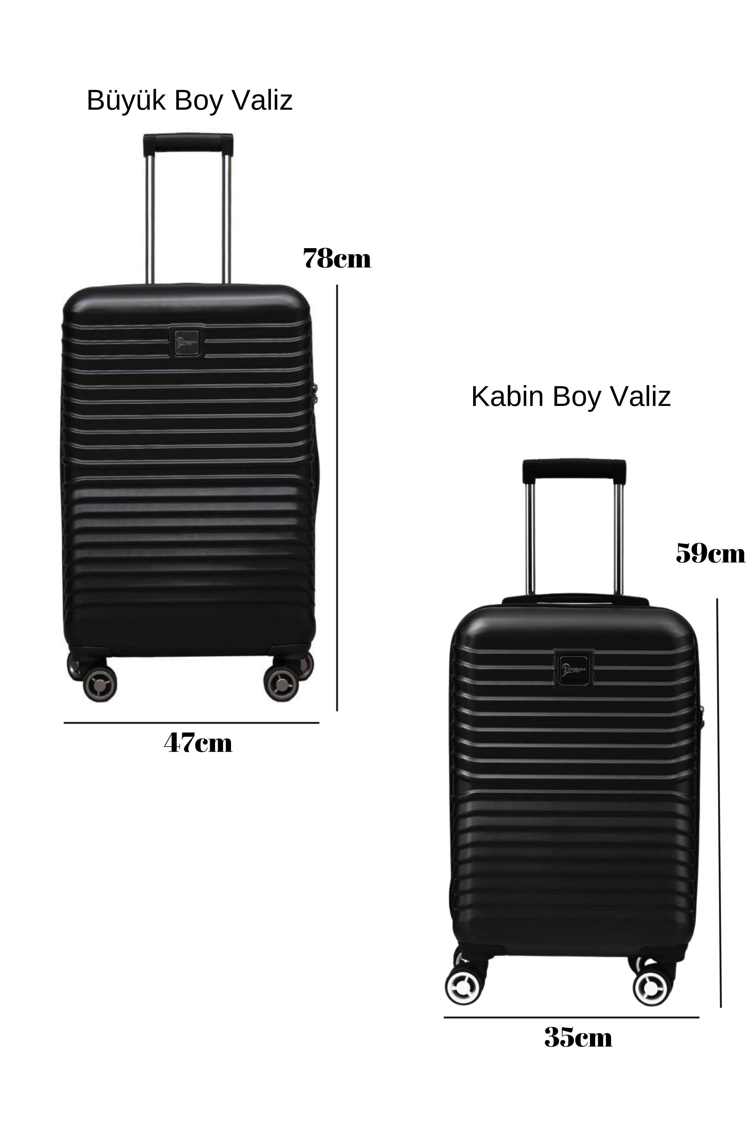 2'li Valiz Seti Polikarbon Büyük Boy – Kabin Boy Valiz Siyah 1811