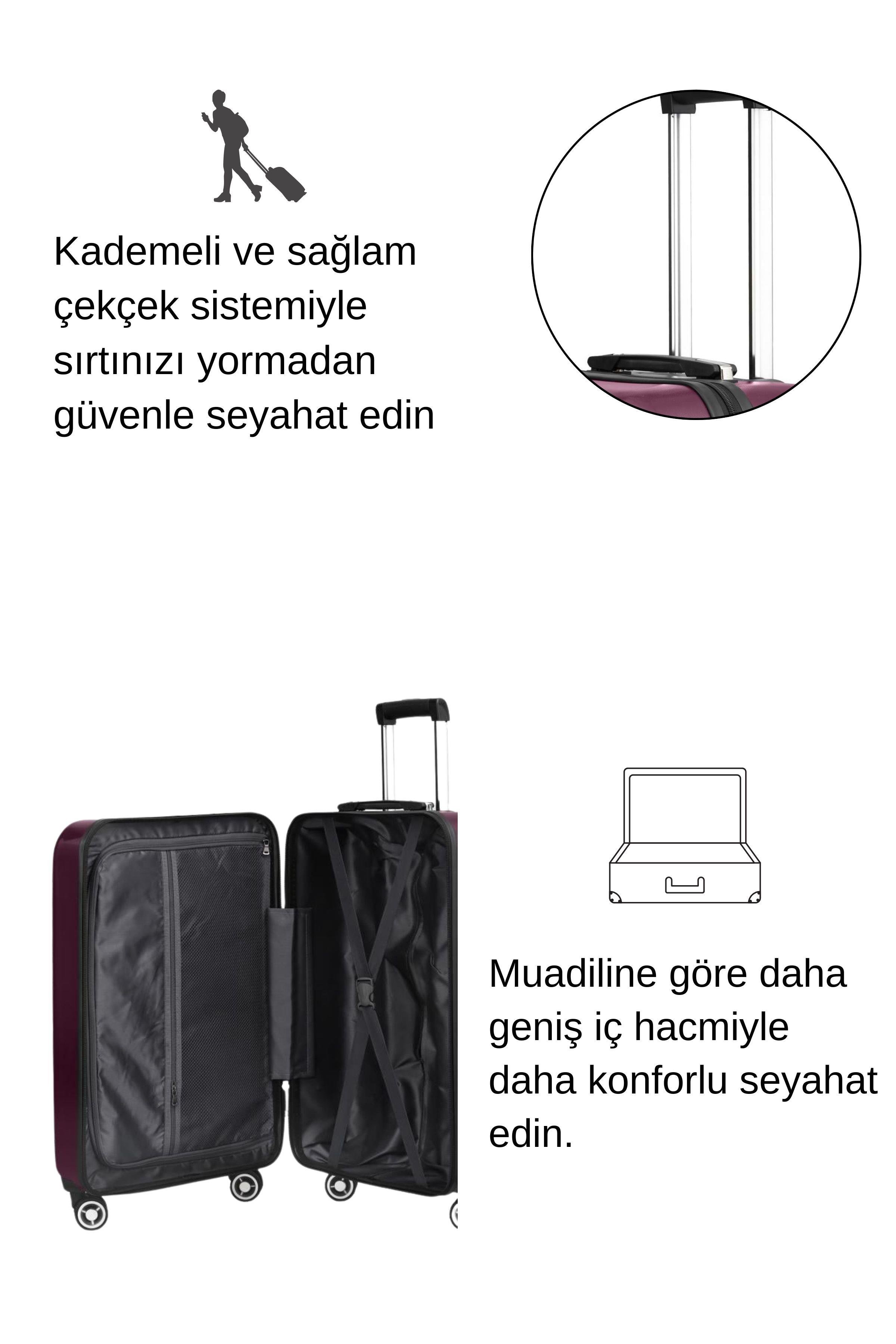 2'li Valiz Seti Polikarbon Büyük Boy – Kabin Boy Valiz Bordo 1809