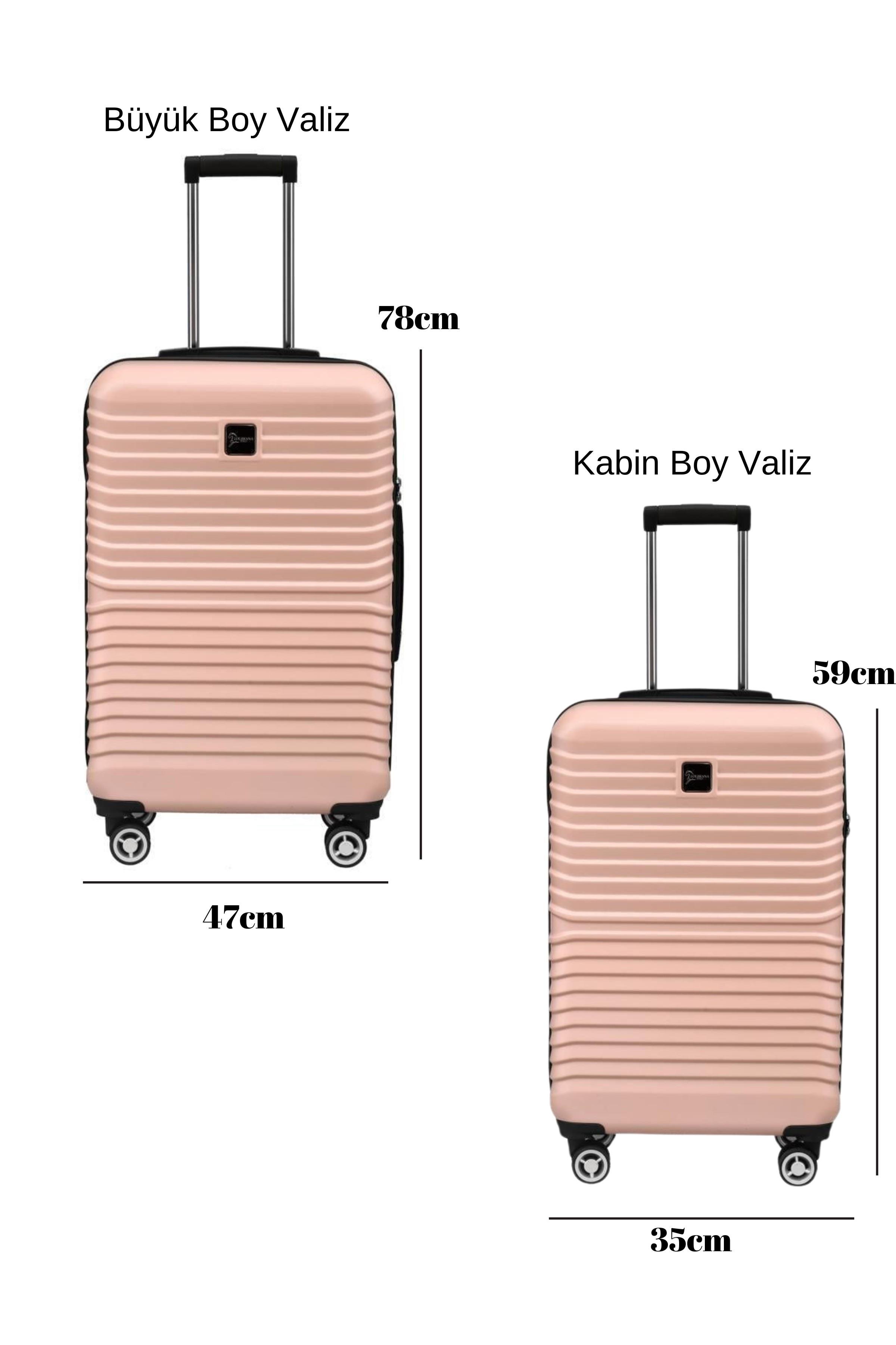 2'li Valiz Seti Polikarbon Büyük Boy – Kabin Boy Valiz Pudra 1811