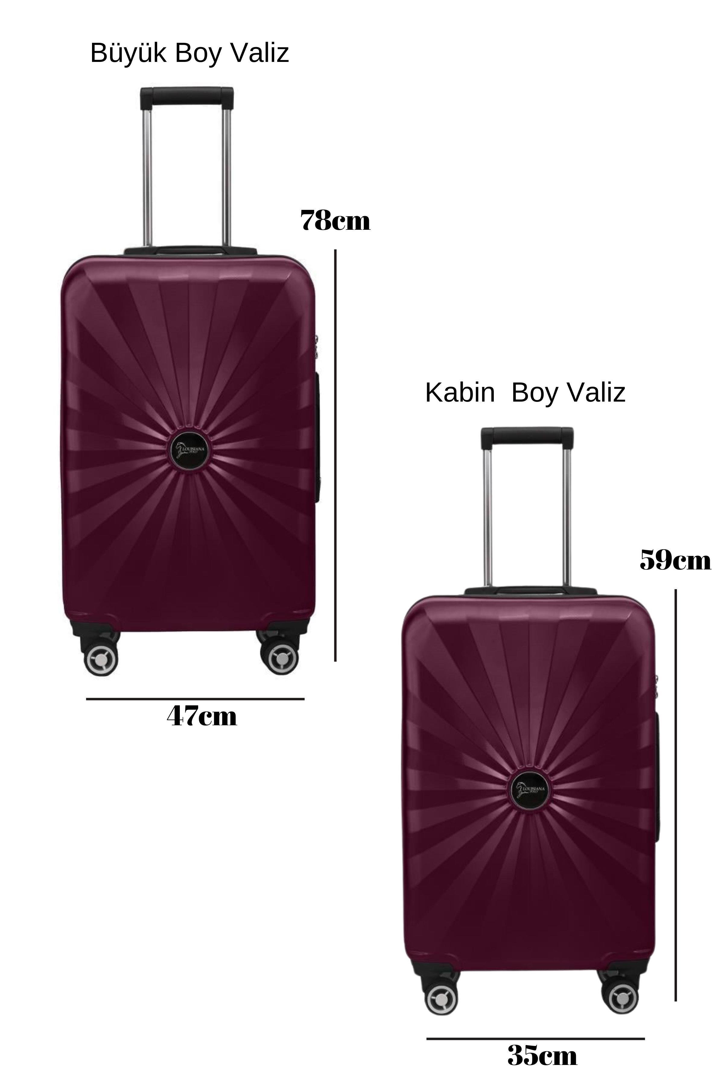 2'li Valiz Seti Polikarbon Büyük Boy – Kabin Boy Valiz Bordo 1809