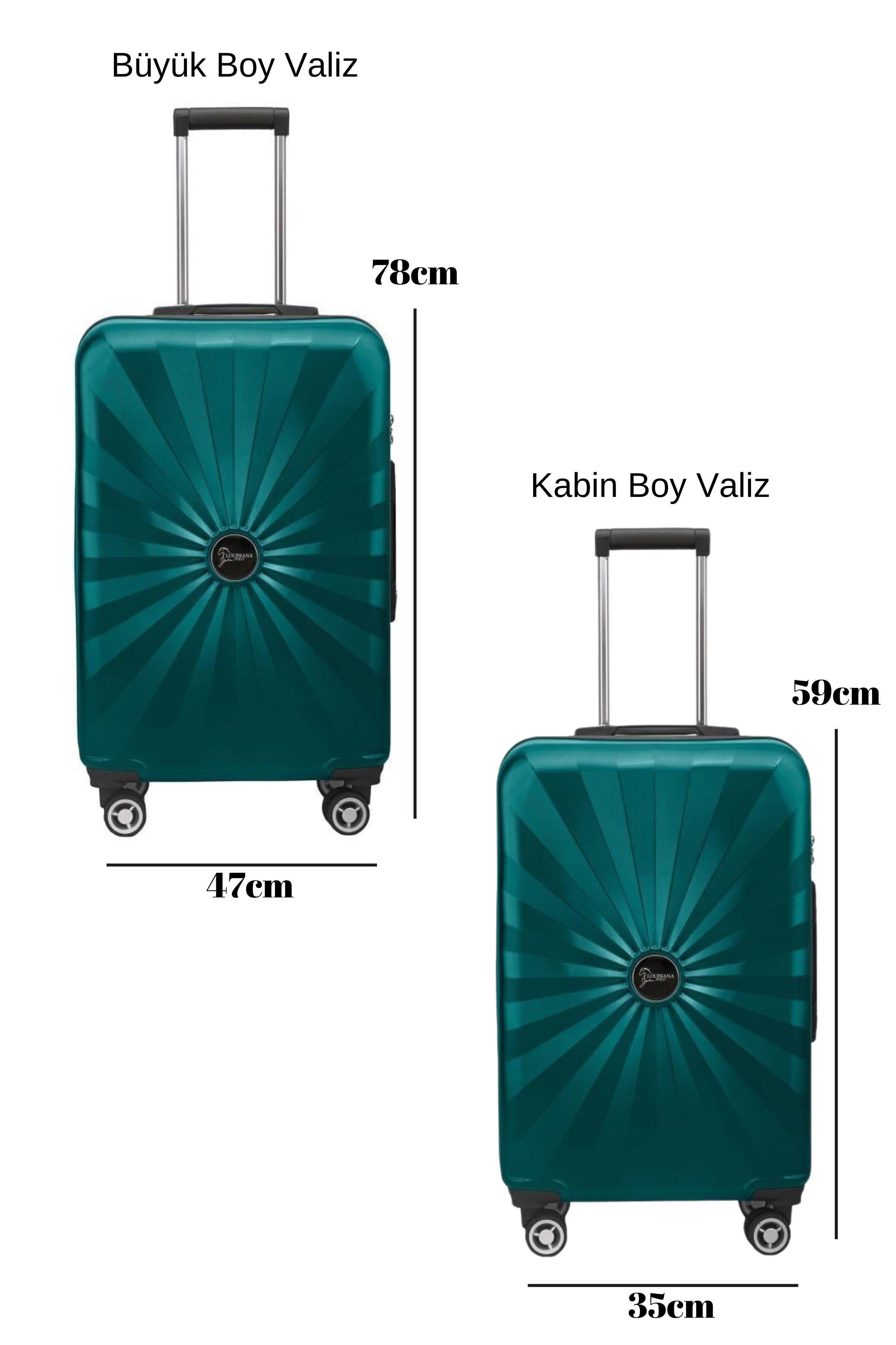 2'li Valiz Seti Polikarbon Büyük Boy – Kabin Boy Valiz Petrol 1809