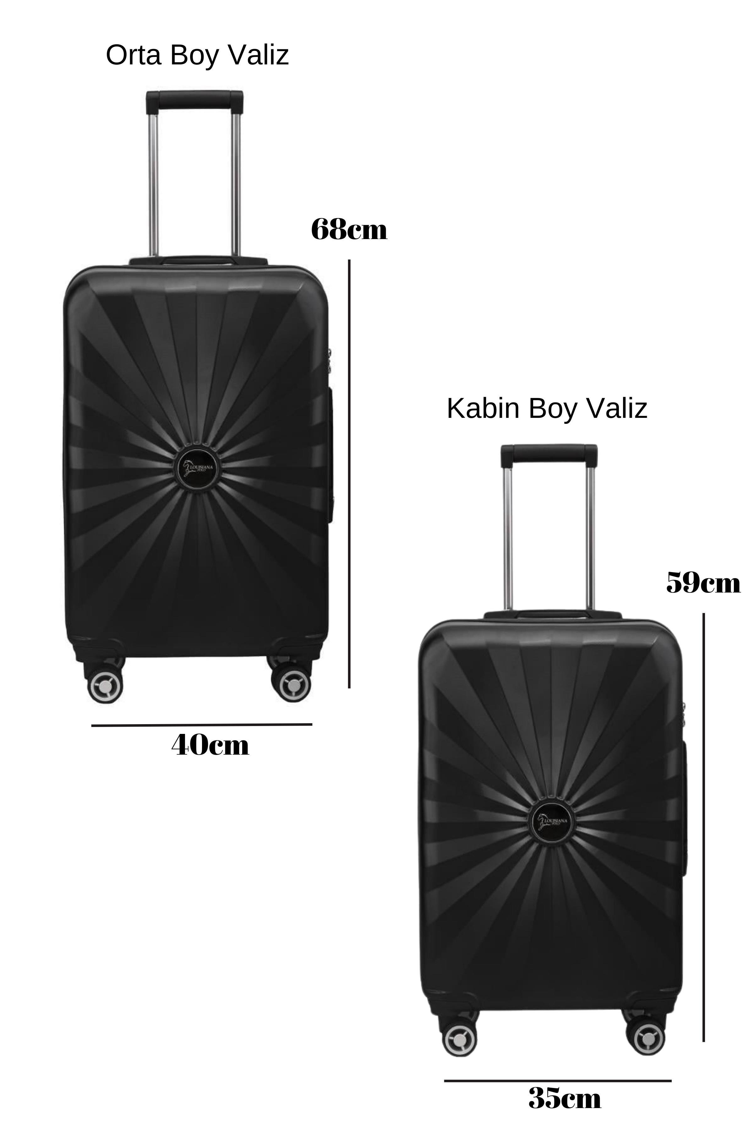 2'li Valiz Seti Polikarbon Büyük Boy - Kabin Boy Valiz Siyah 1809