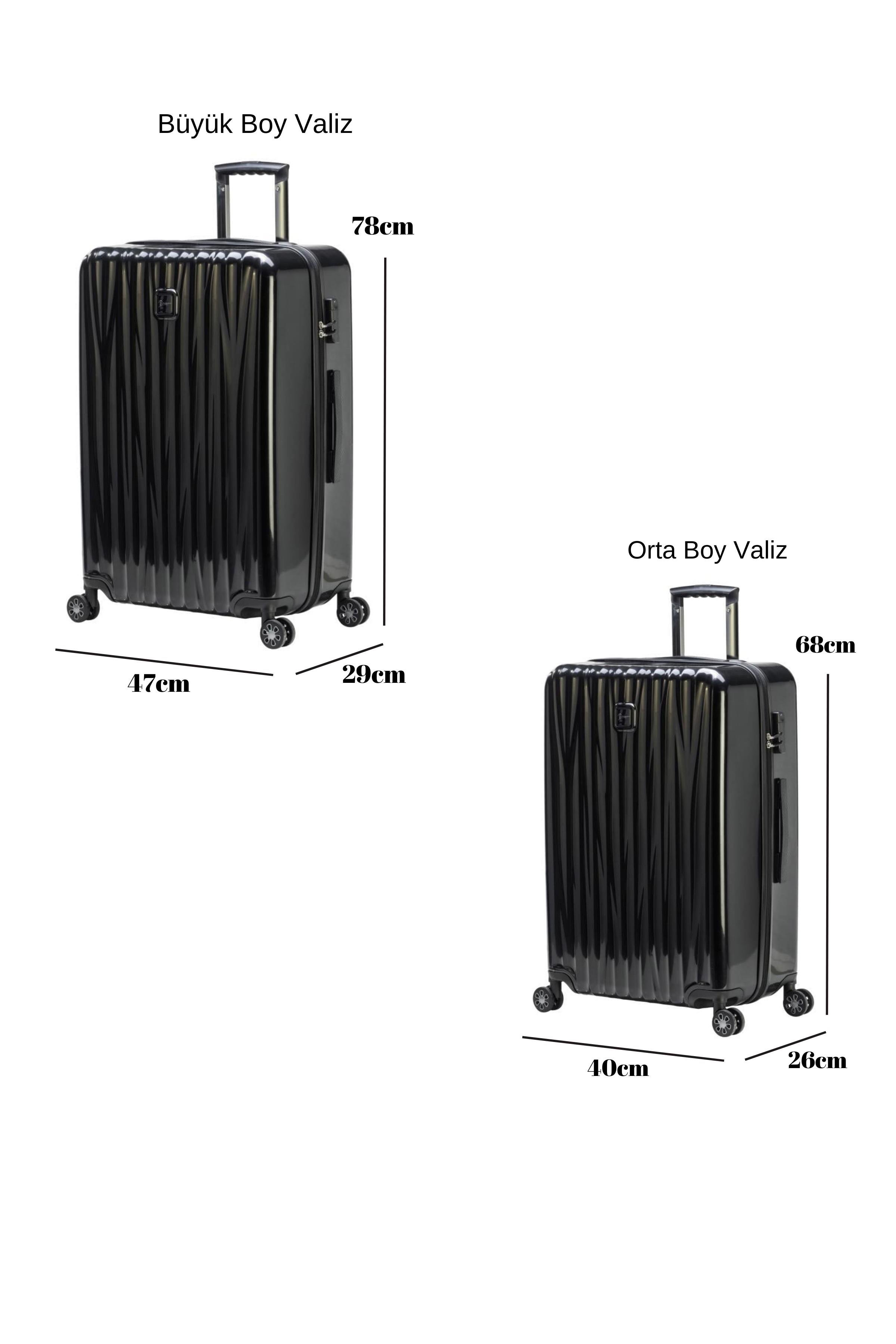 2'li Valiz Seti Polikarbon Büyük Boy – Orta Boy Valiz Siyah 1815