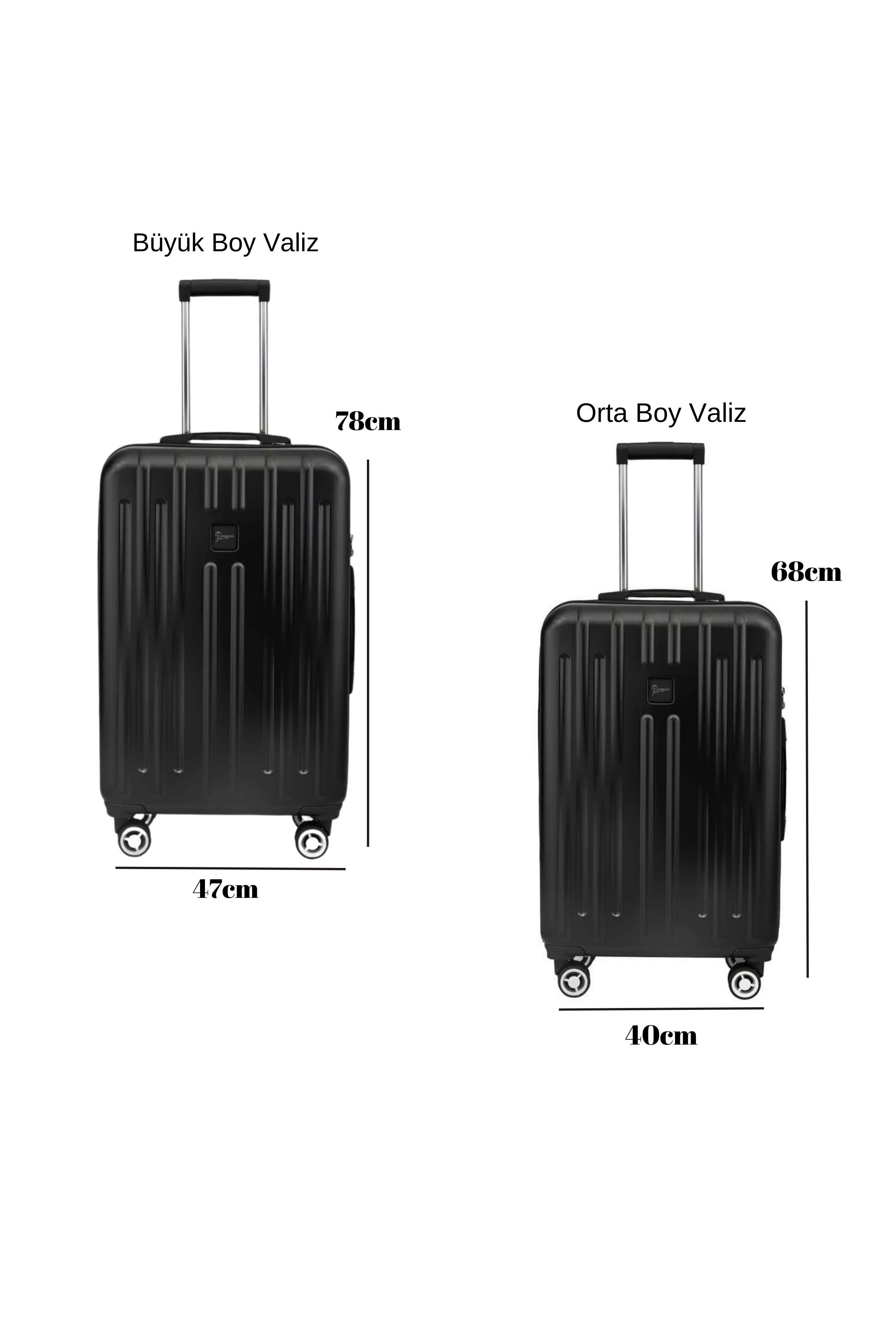 2'li Valiz Seti Polikarbon Büyük Boy – Orta Boy Valiz Parlak Siyah 1810