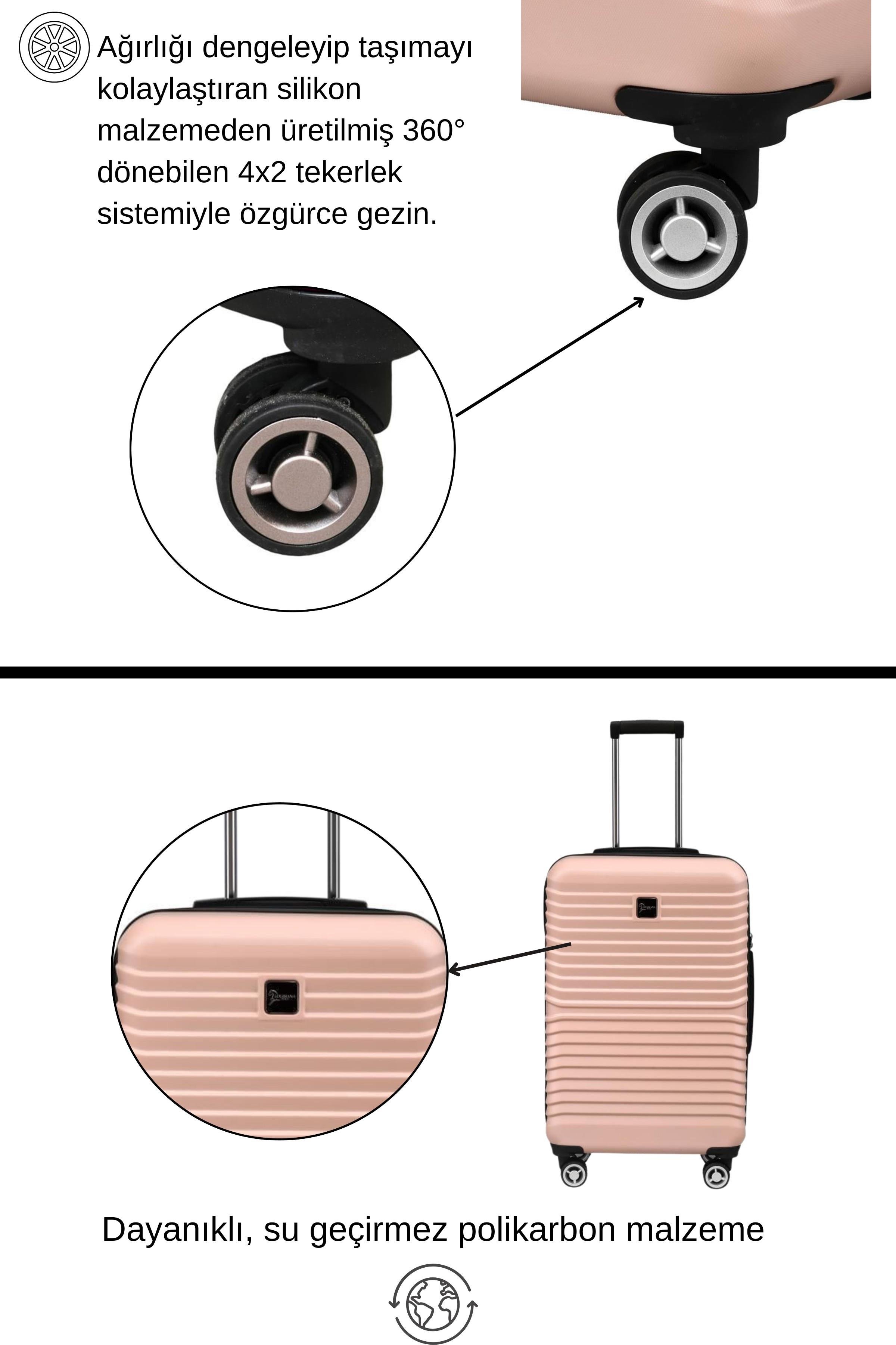 2'li Valiz Seti Polikarbon Büyük Boy – Orta Boy Valiz Pudra 1811